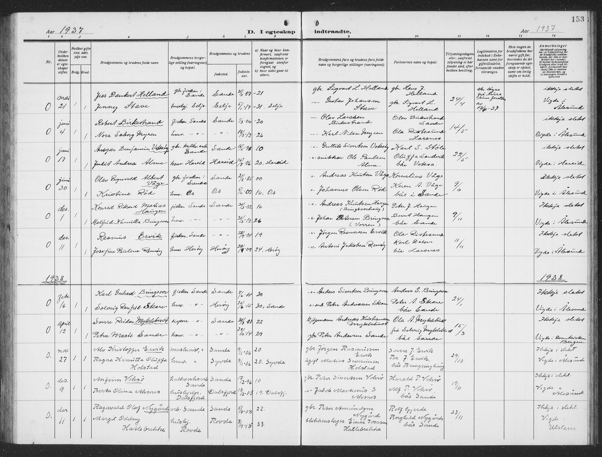 Ministerialprotokoller, klokkerbøker og fødselsregistre - Møre og Romsdal, AV/SAT-A-1454/503/L0051: Klokkerbok nr. 503C06, 1923-1938, s. 153