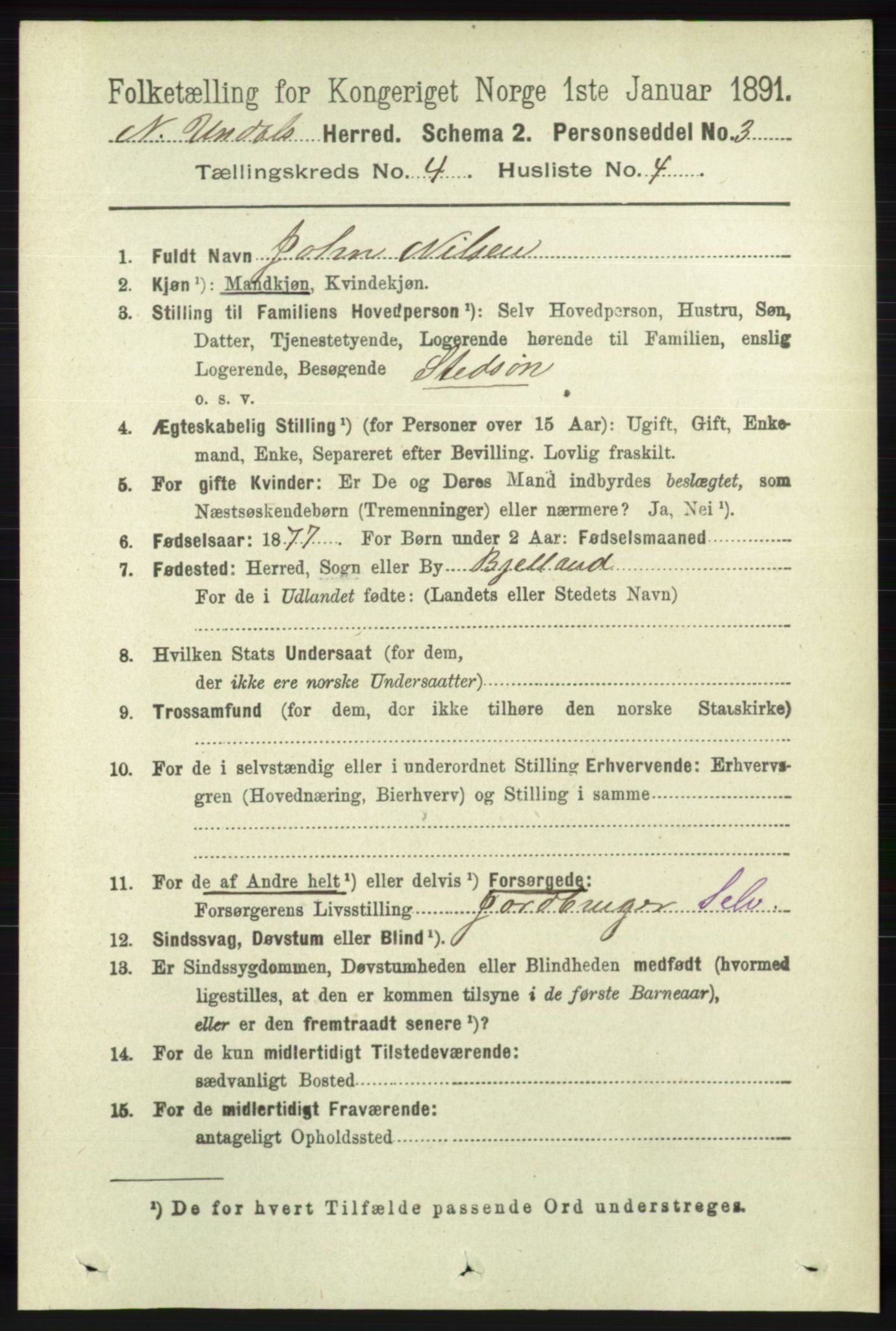 RA, Folketelling 1891 for 1028 Nord-Audnedal herred, 1891, s. 1115