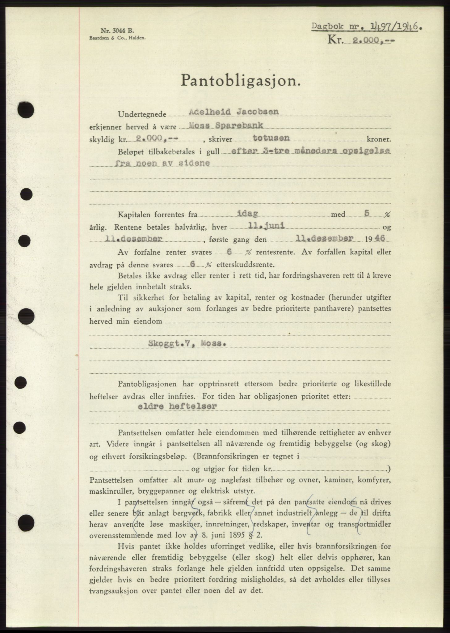 Moss sorenskriveri, SAO/A-10168: Pantebok nr. B15, 1946-1946, Dagboknr: 1497/1946
