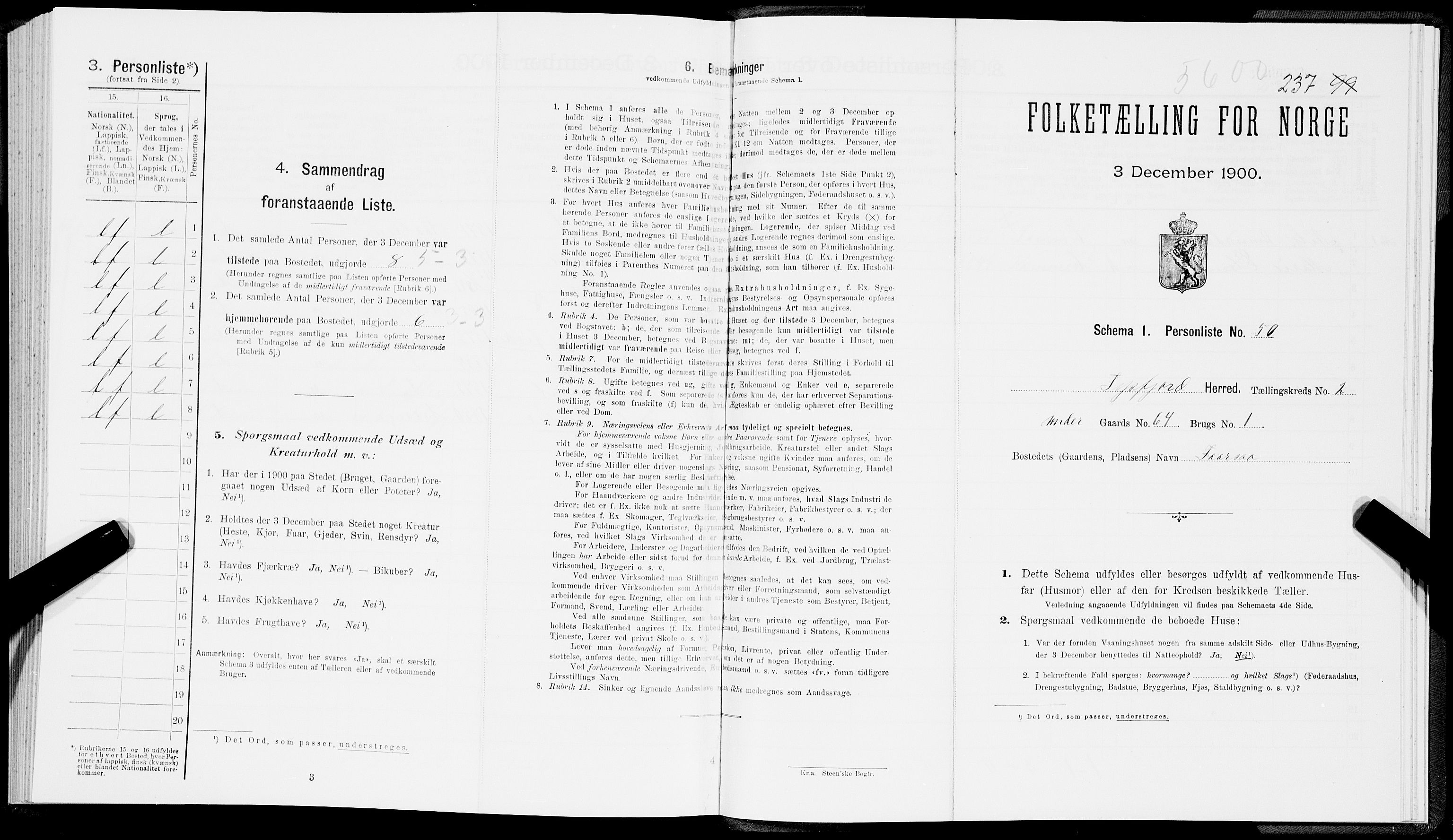 SAT, Folketelling 1900 for 1850 Tysfjord herred, 1900, s. 250