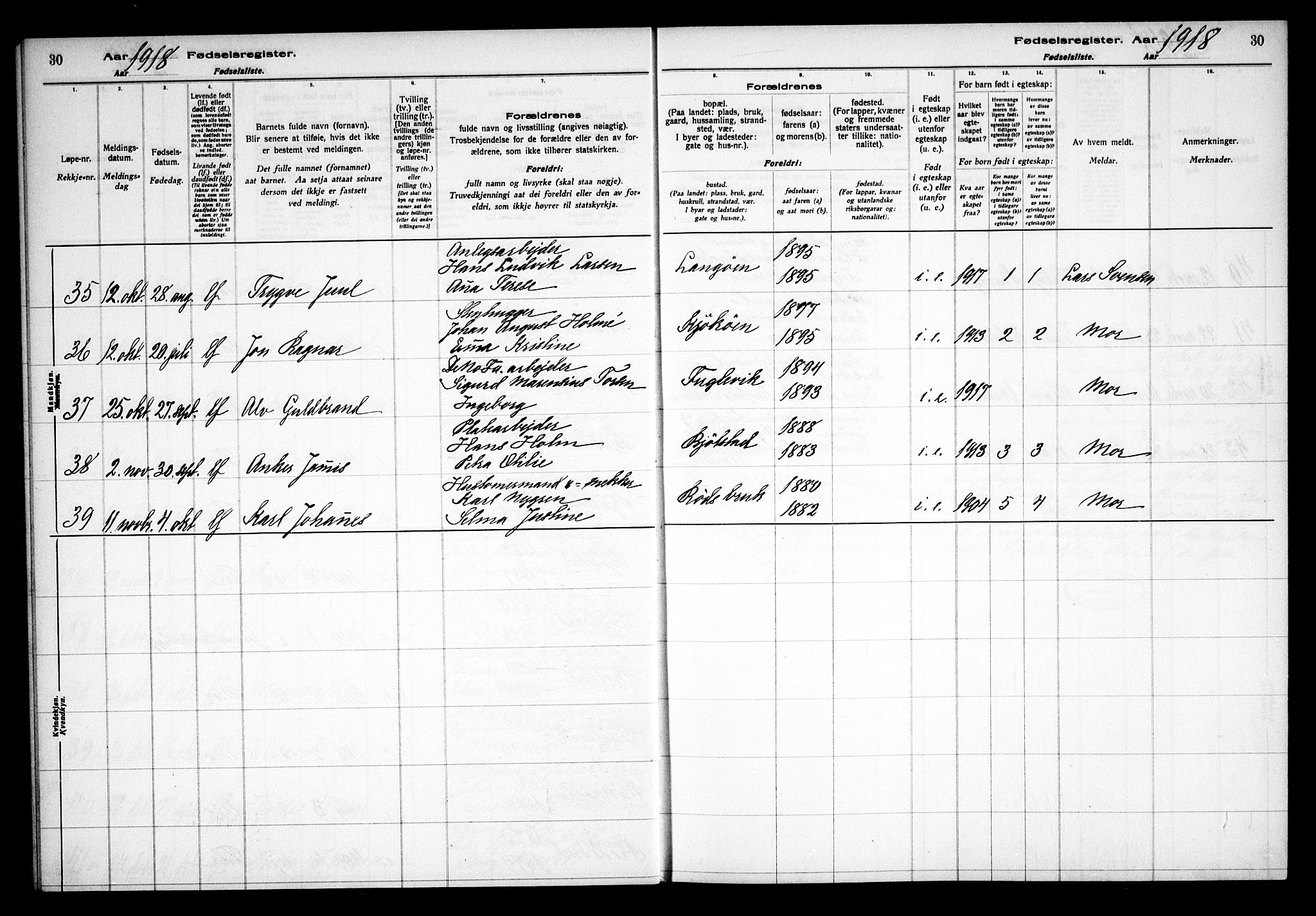 Kråkerøy prestekontor Kirkebøker, AV/SAO-A-10912/J/Ja/L0001: Fødselsregister nr. 1, 1916-1938, s. 30