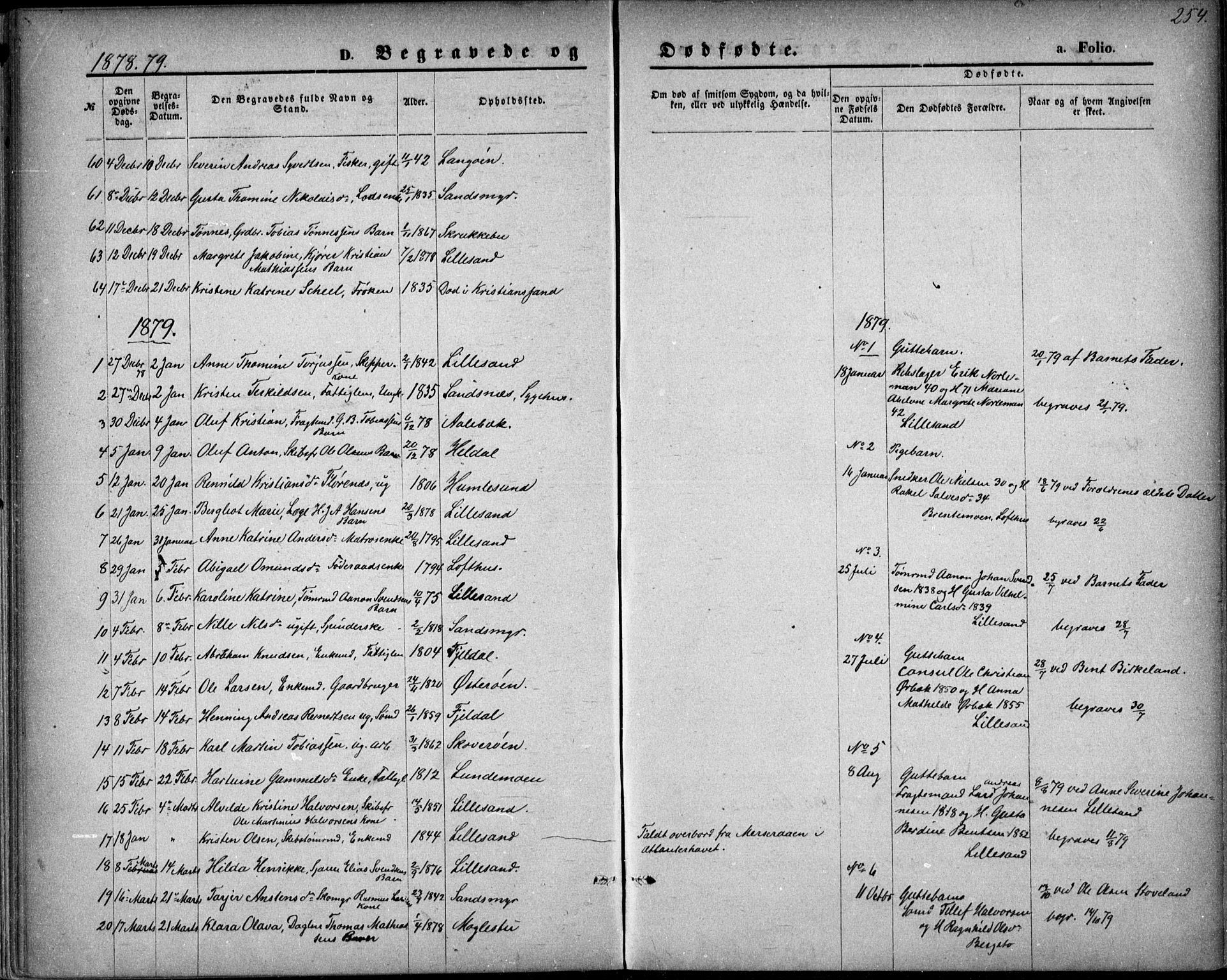Vestre Moland sokneprestkontor, AV/SAK-1111-0046/F/Fb/Fbb/L0005: Klokkerbok nr. B 5, 1872-1883, s. 254