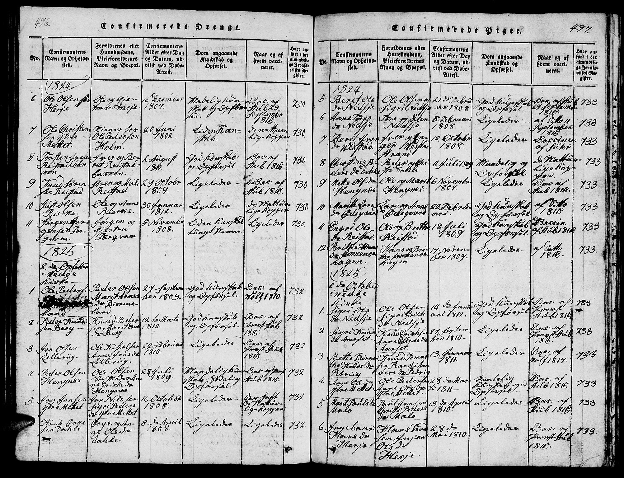 Ministerialprotokoller, klokkerbøker og fødselsregistre - Møre og Romsdal, AV/SAT-A-1454/547/L0610: Klokkerbok nr. 547C01, 1818-1839, s. 496-497