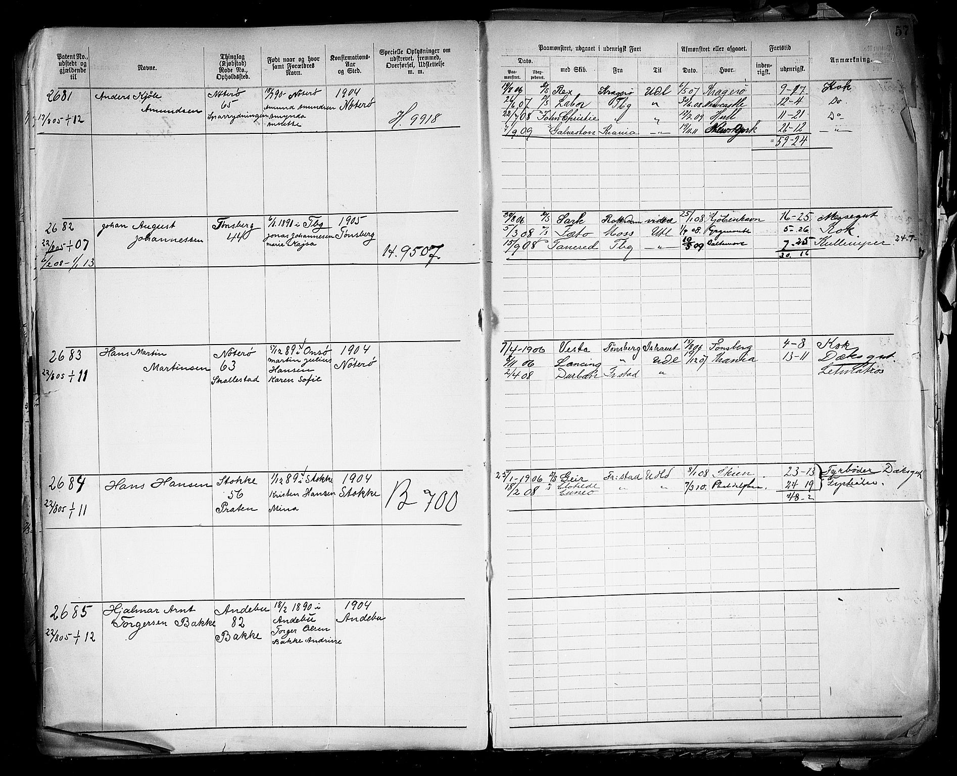 Tønsberg innrulleringskontor, SAKO/A-786/F/Fb/L0005: Annotasjonsrulle Patent nr. 2401-4080, 1904-1910, s. 60