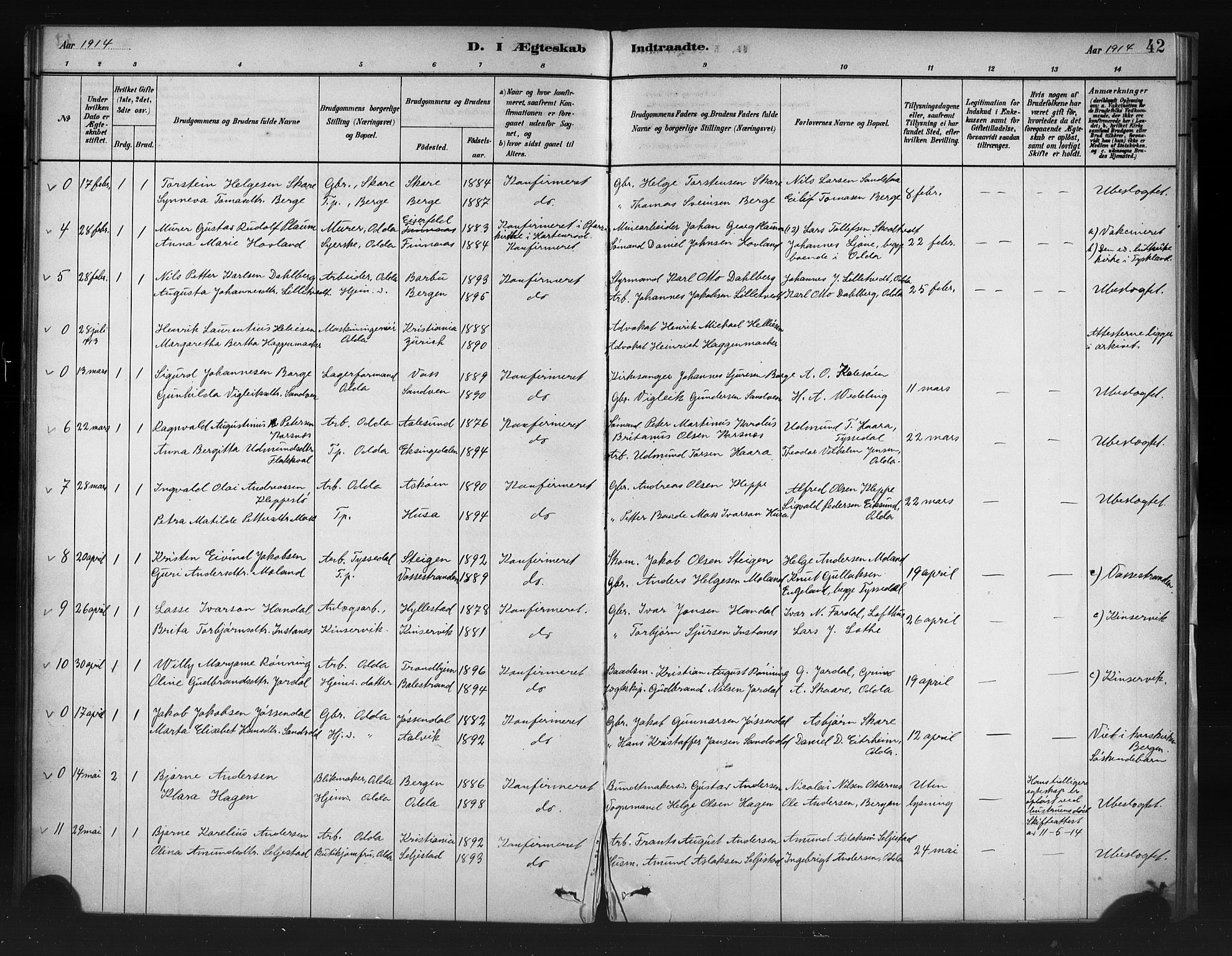 Odda Sokneprestembete, AV/SAB-A-77201/H/Haa: Ministerialbok nr. A 1, 1883-1919, s. 42