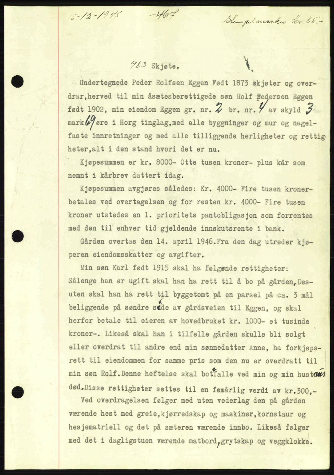 Gauldal sorenskriveri, SAT/A-0014/1/2/2C: Pantebok nr. A1a, 1945-1945, Dagboknr: 983/1945