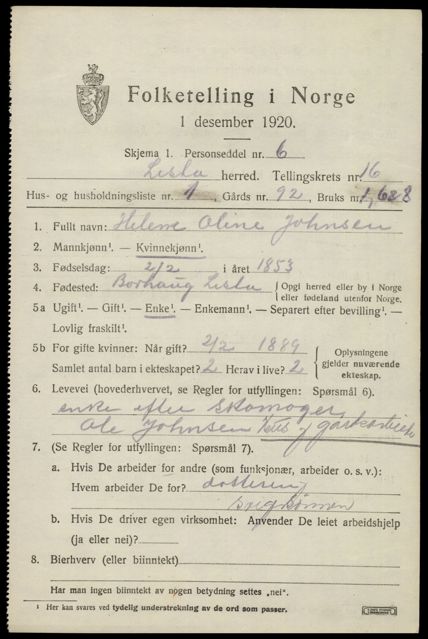 SAK, Folketelling 1920 for 1041 Lista herred, 1920, s. 12939