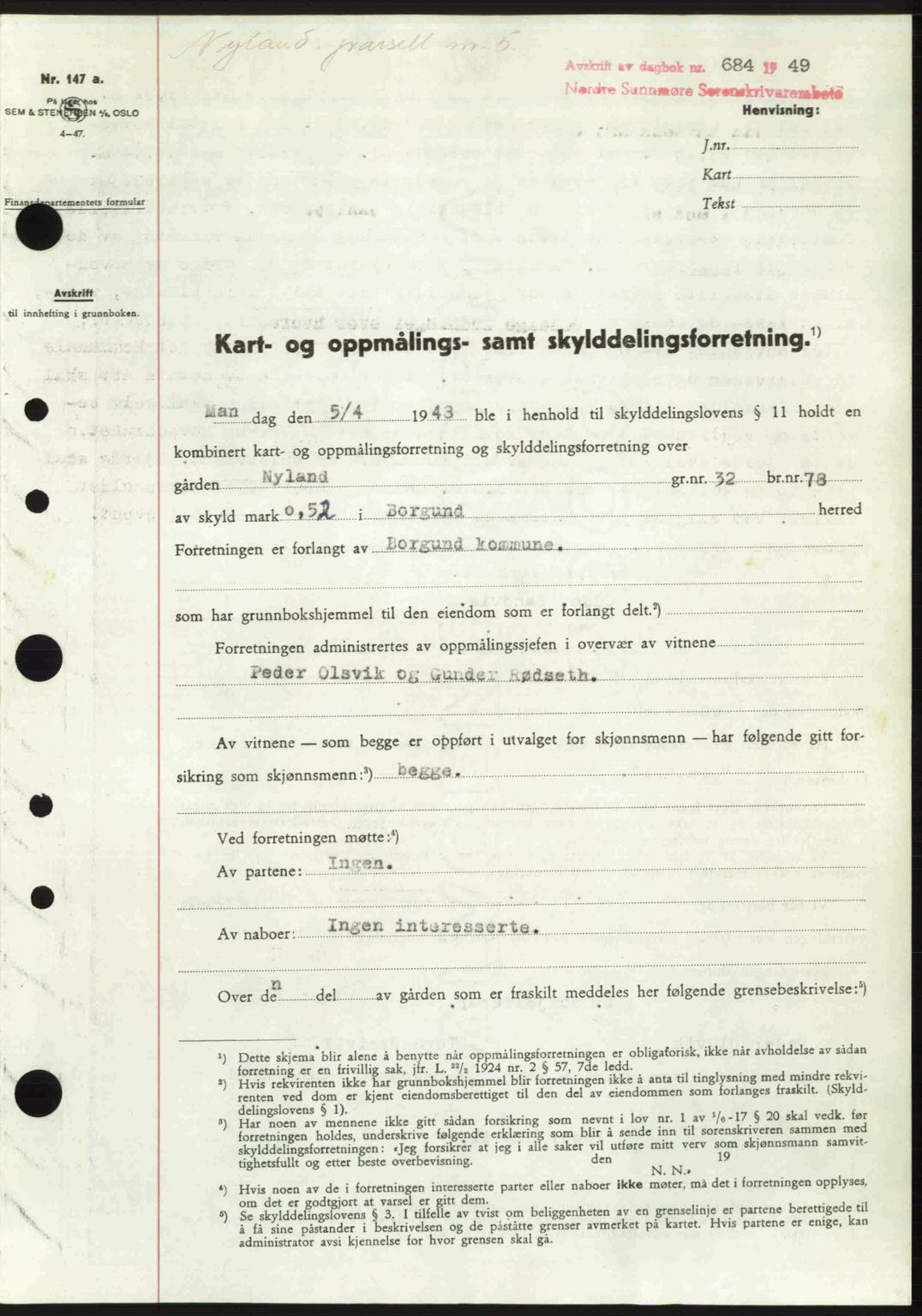 Nordre Sunnmøre sorenskriveri, SAT/A-0006/1/2/2C/2Ca: Pantebok nr. A30, 1949-1949, Dagboknr: 684/1949