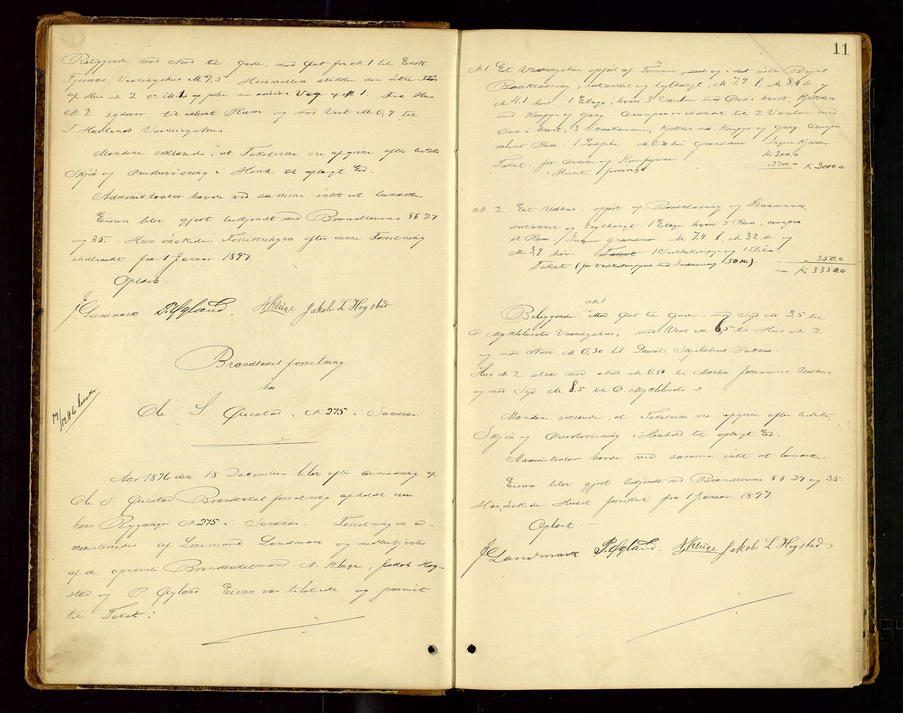 Høyland/Sandnes lensmannskontor, AV/SAST-A-100166/Goc/L0002: "Brandtakstprotokol", 1896-1899, s. 10b-11a