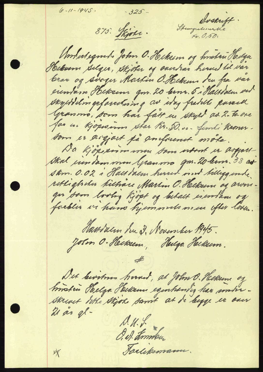 Gauldal sorenskriveri, SAT/A-0014/1/2/2C: Pantebok nr. A1a, 1945-1945, Dagboknr: 875/1945
