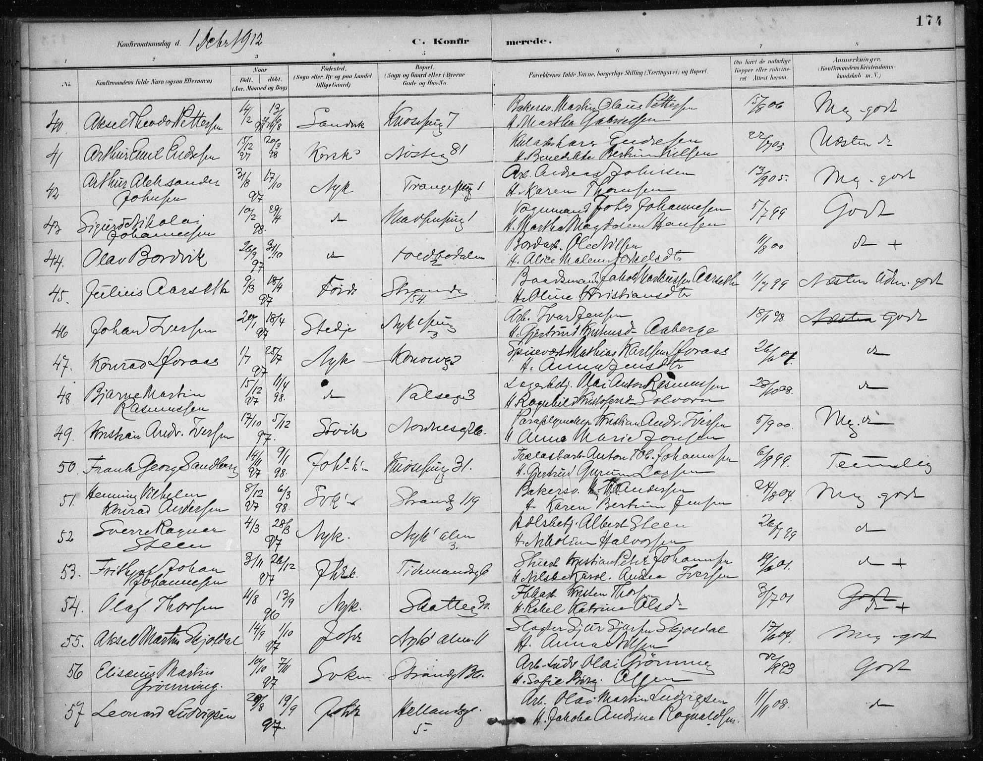 Nykirken Sokneprestembete, AV/SAB-A-77101/H/Haa/L0027: Ministerialbok nr. C 6, 1886-1913, s. 174