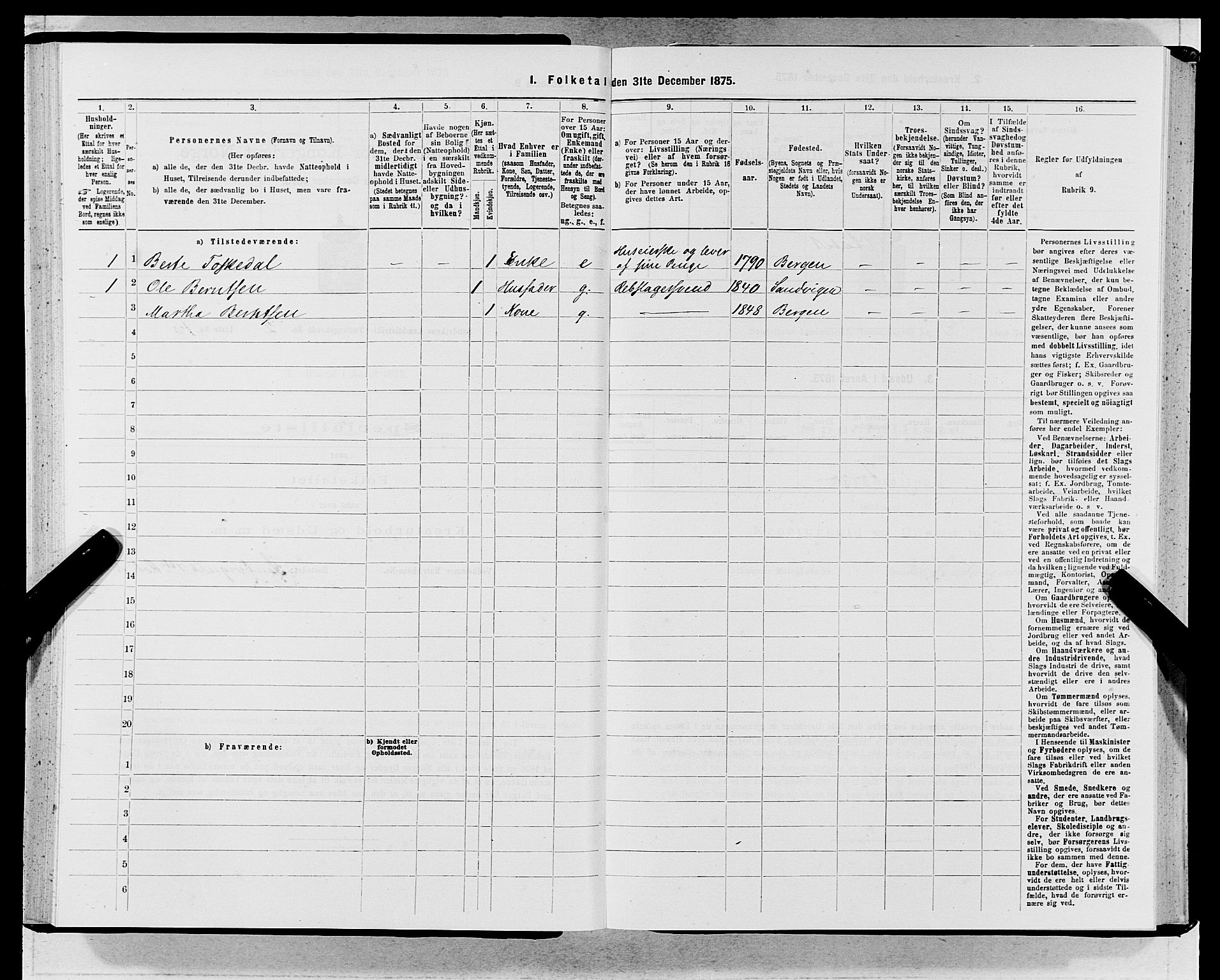 SAB, Folketelling 1875 for 1281L Bergen landdistrikt, Domkirkens landsokn og Sandvikens landsokn, 1875, s. 158