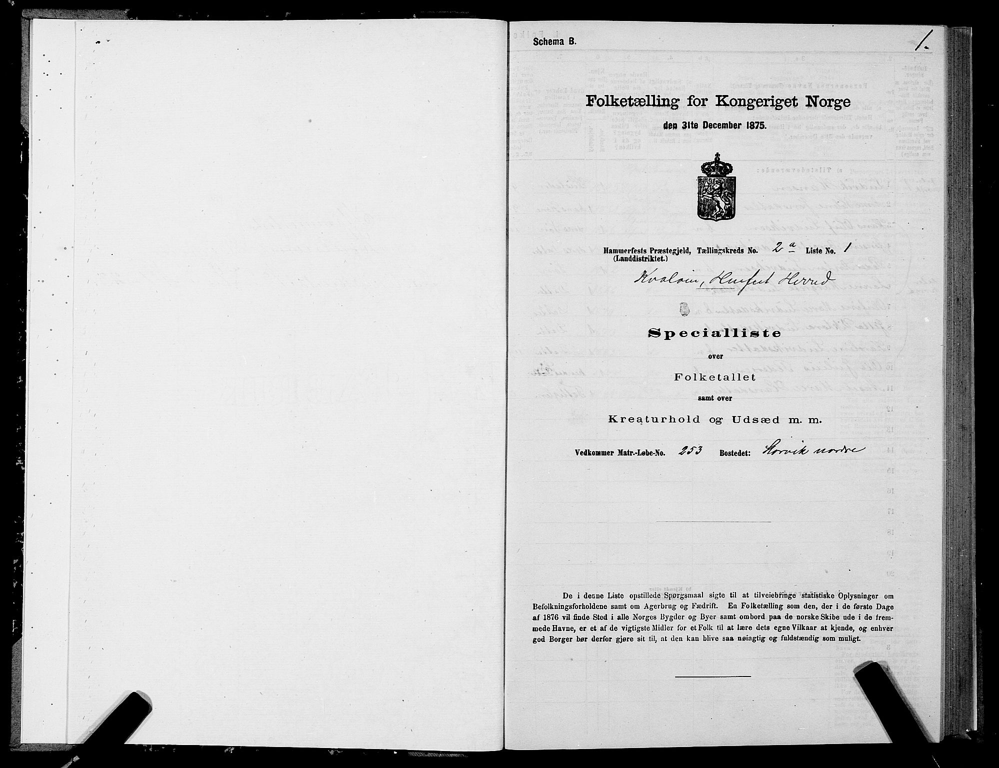 SATØ, Folketelling 1875 for 2016L Hammerfest prestegjeld, Hammerfest landsokn og Kvalsund sokn, 1875, s. 1001