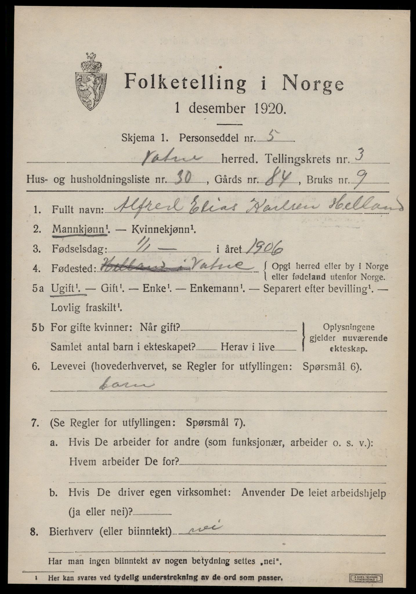 SAT, Folketelling 1920 for 1530 Vatne herred, 1920, s. 1768