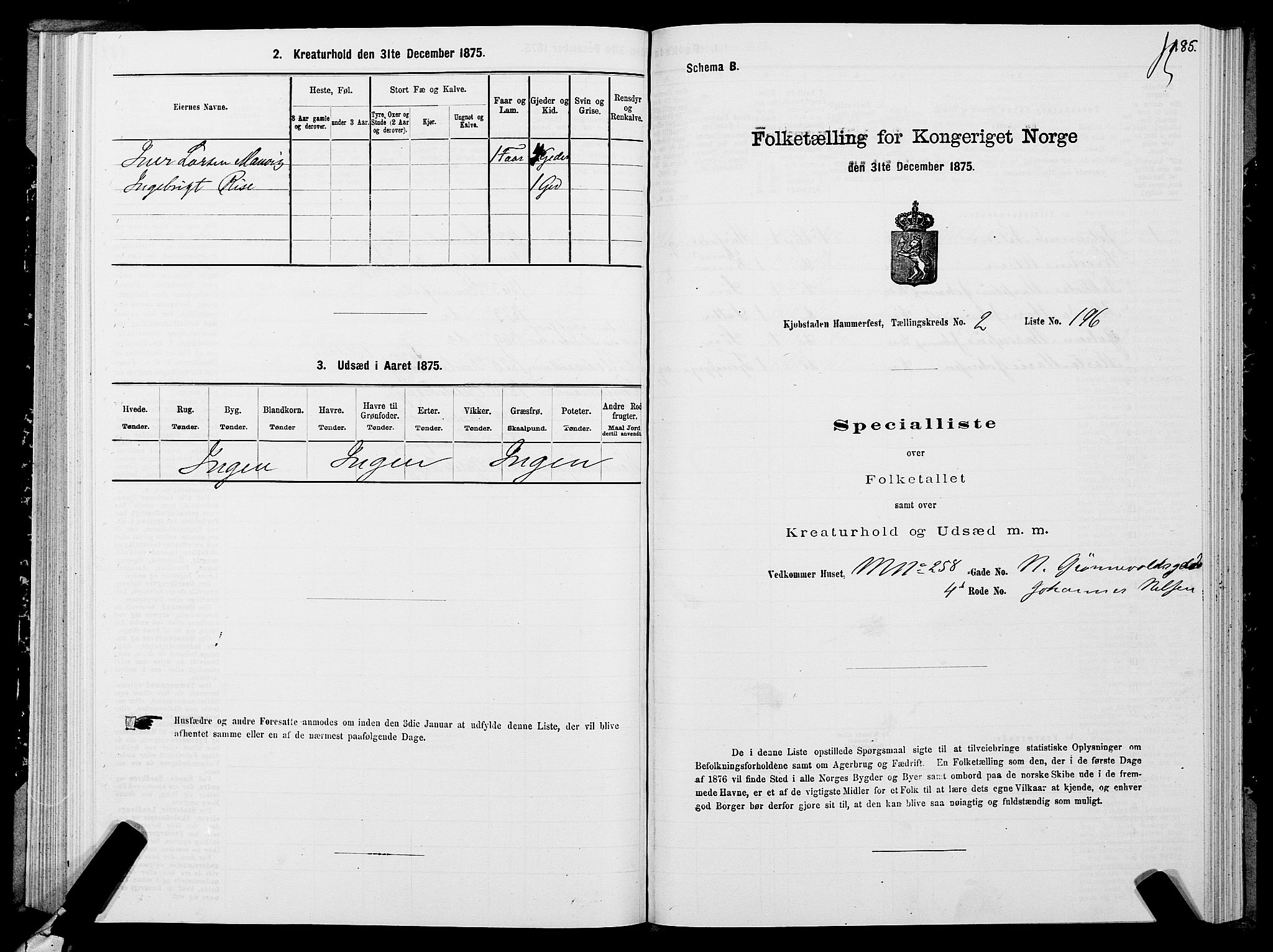 SATØ, Folketelling 1875 for 2001B Hammerfest prestegjeld, Hammerfest kjøpstad, 1875, s. 2185