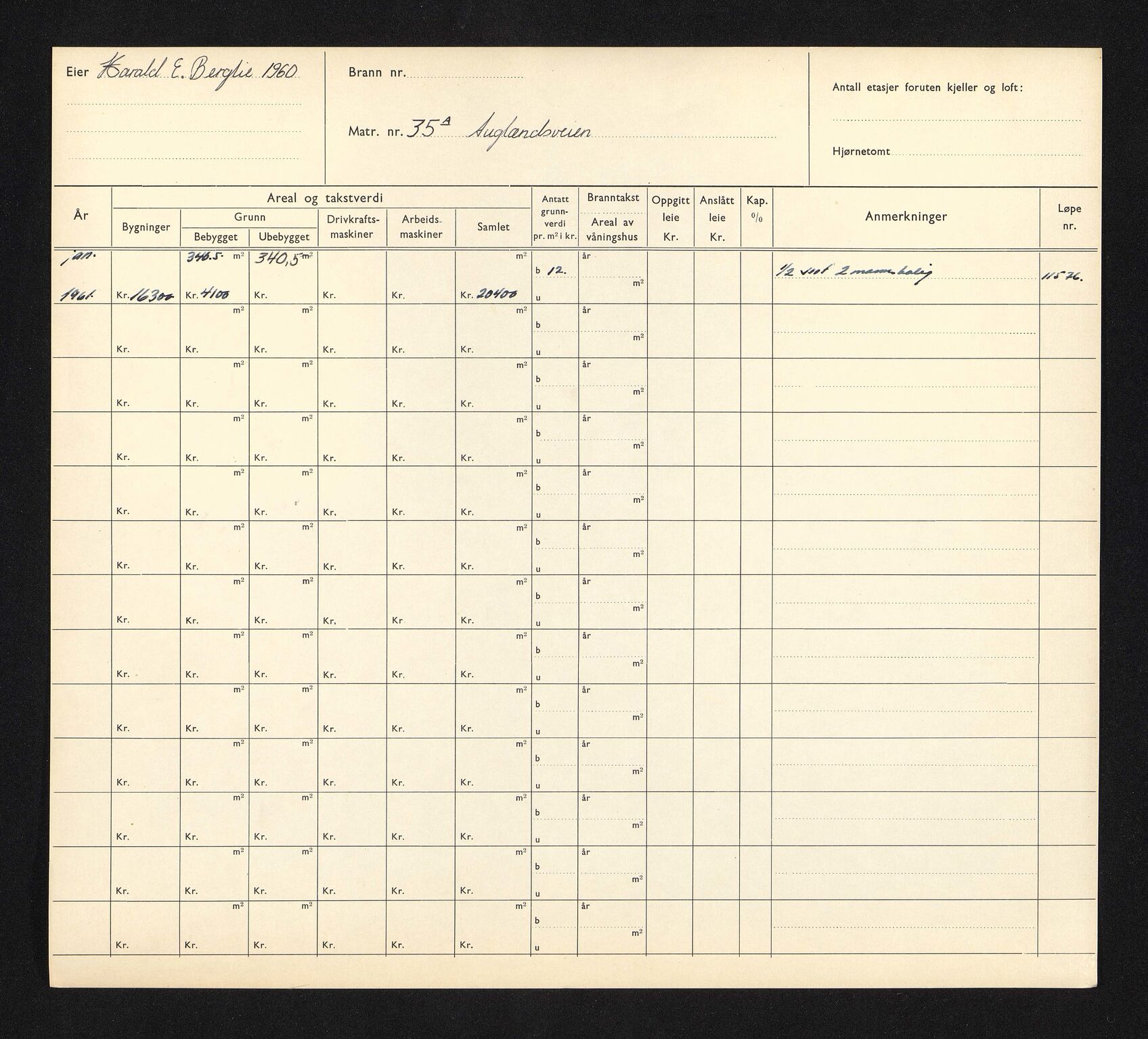 Stavanger kommune. Skattetakstvesenet, BYST/A-0440/F/Fa/Faa/L0003/0001: Skattetakstkort / Auglendsveien 35 - 70b