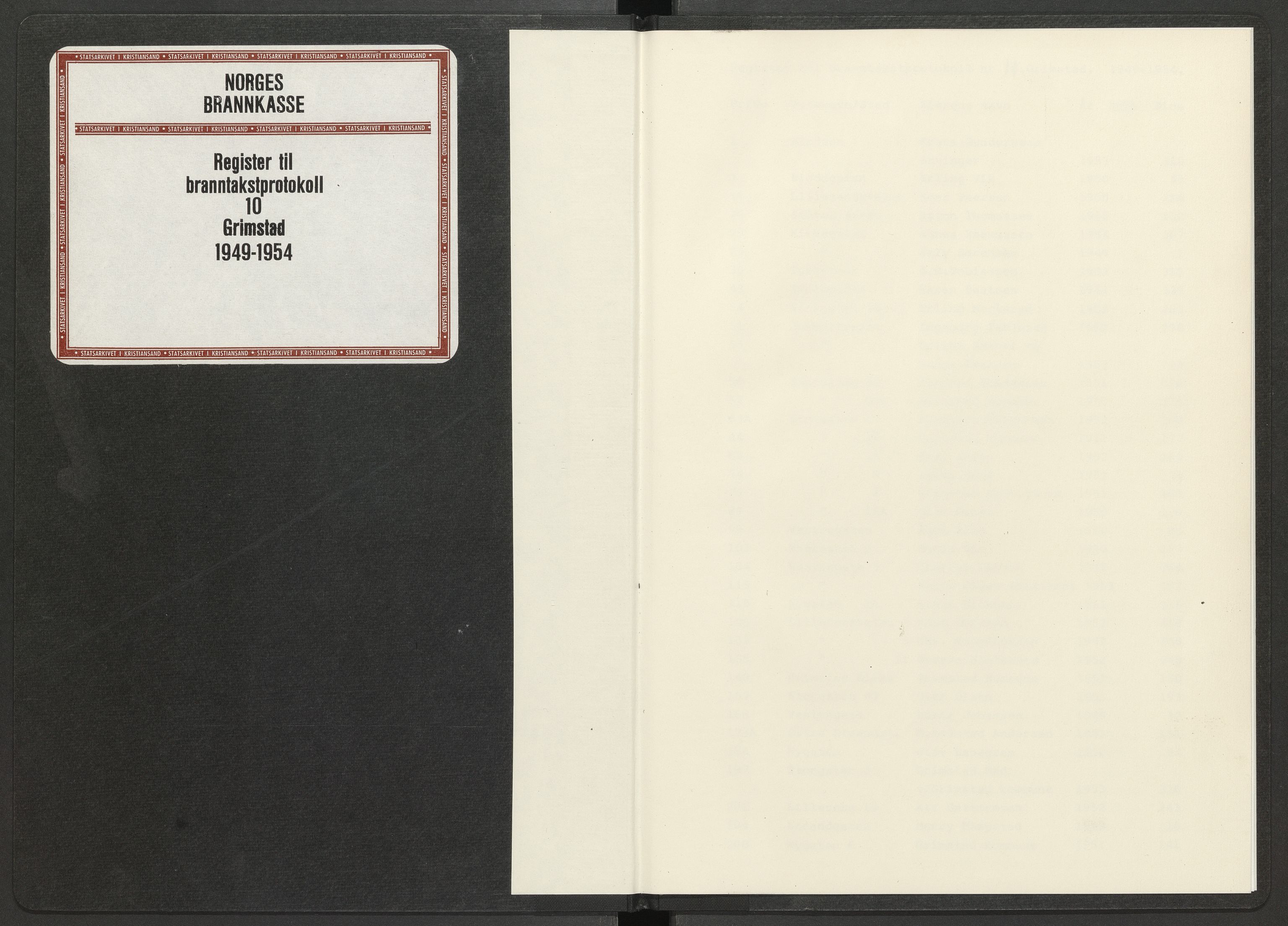 Norges Brannkasse Grimstad, AV/SAK-2241-0018/F/Fa/L0017: Løst register over brannforsikringsnummer og gatenavn til branntakstprotokoll nr. 11, 1949-1954