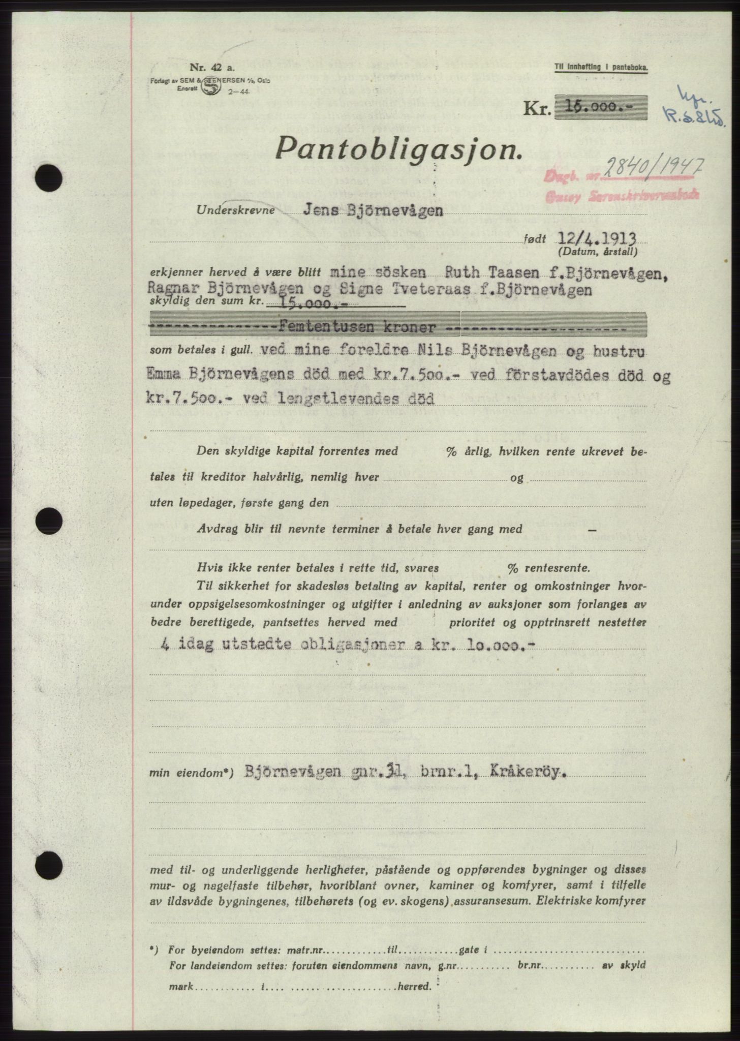Onsøy sorenskriveri, SAO/A-10474/G/Ga/Gac/L0006: Pantebok nr. B 12-6, 1947-1948, Dagboknr: 2840/1947