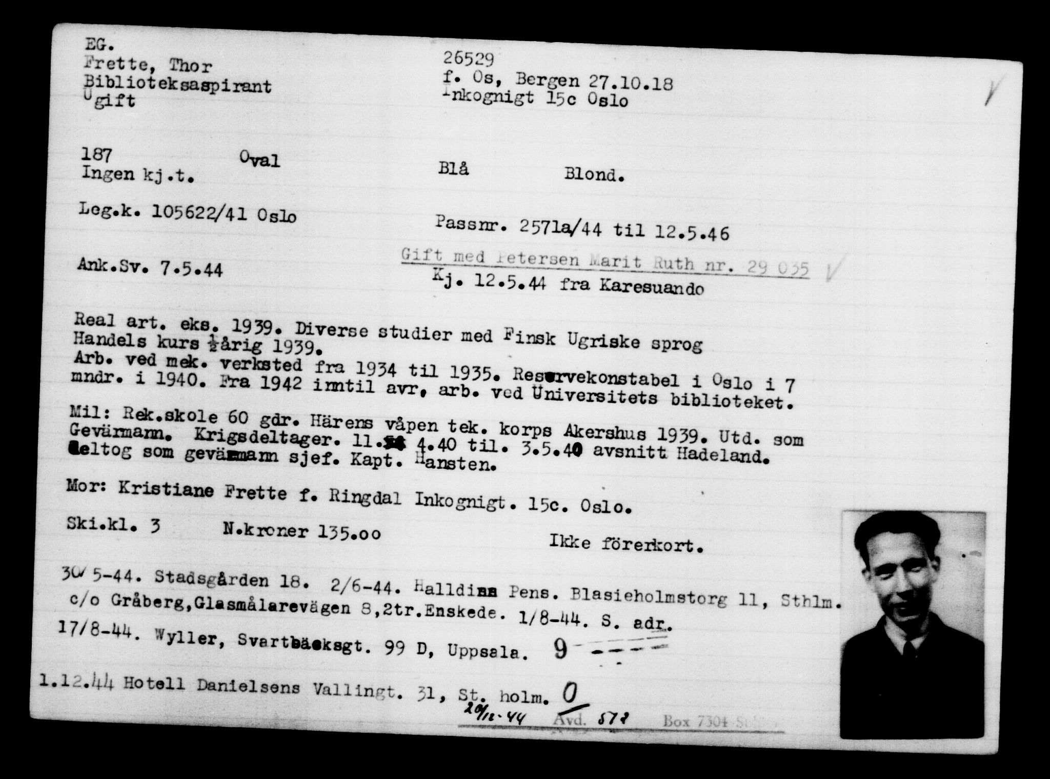 Utenriksstasjonene, Legasjonen i Stockholm, Flyktningkontoret, AV/RA-S-6753/V/Va/L0011: Kjesäterkartoteket, flyktninger med registreringsnr. 25300-28349, 1940-1945, s. 1291