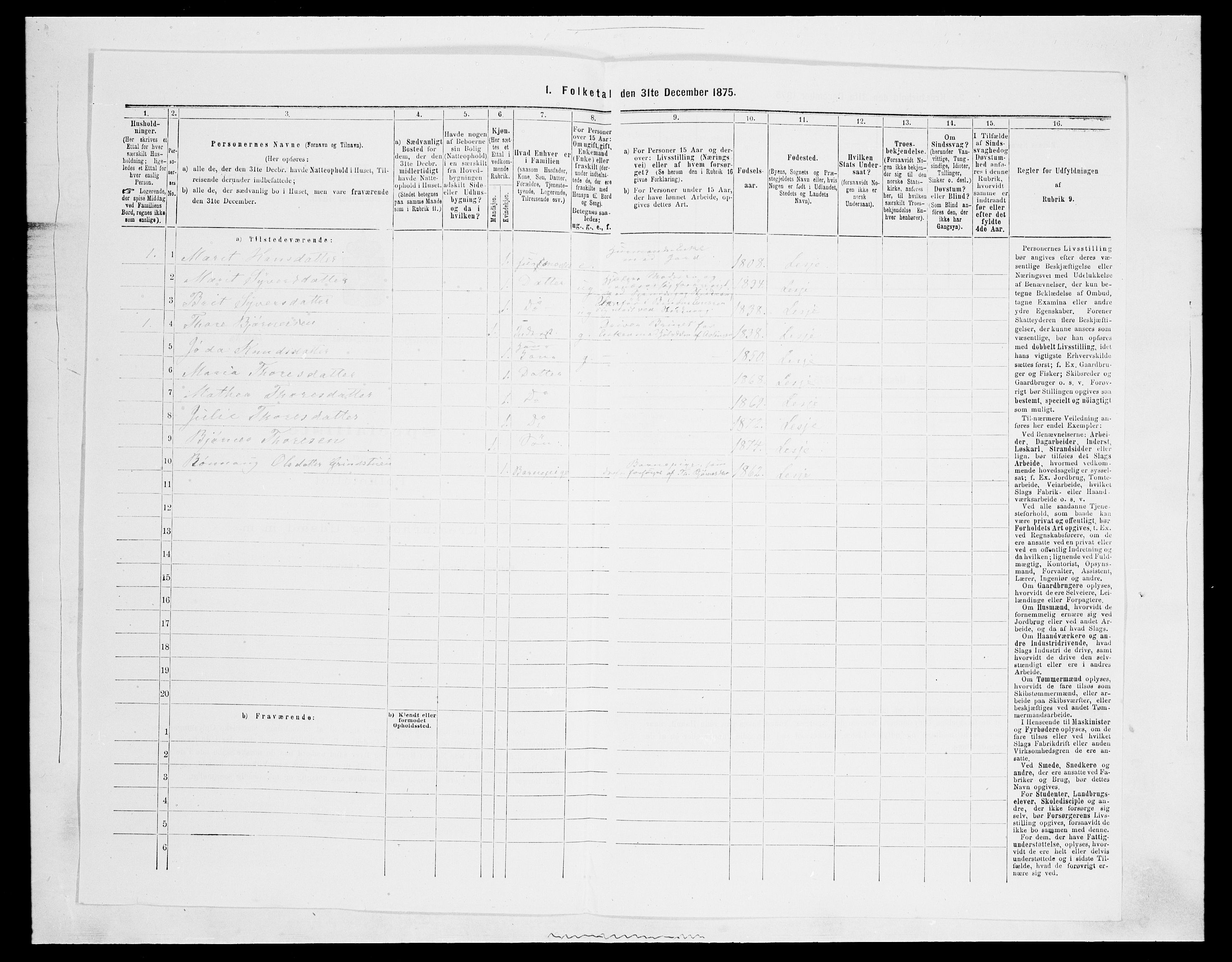 SAH, Folketelling 1875 for 0512P Lesja prestegjeld, 1875, s. 794