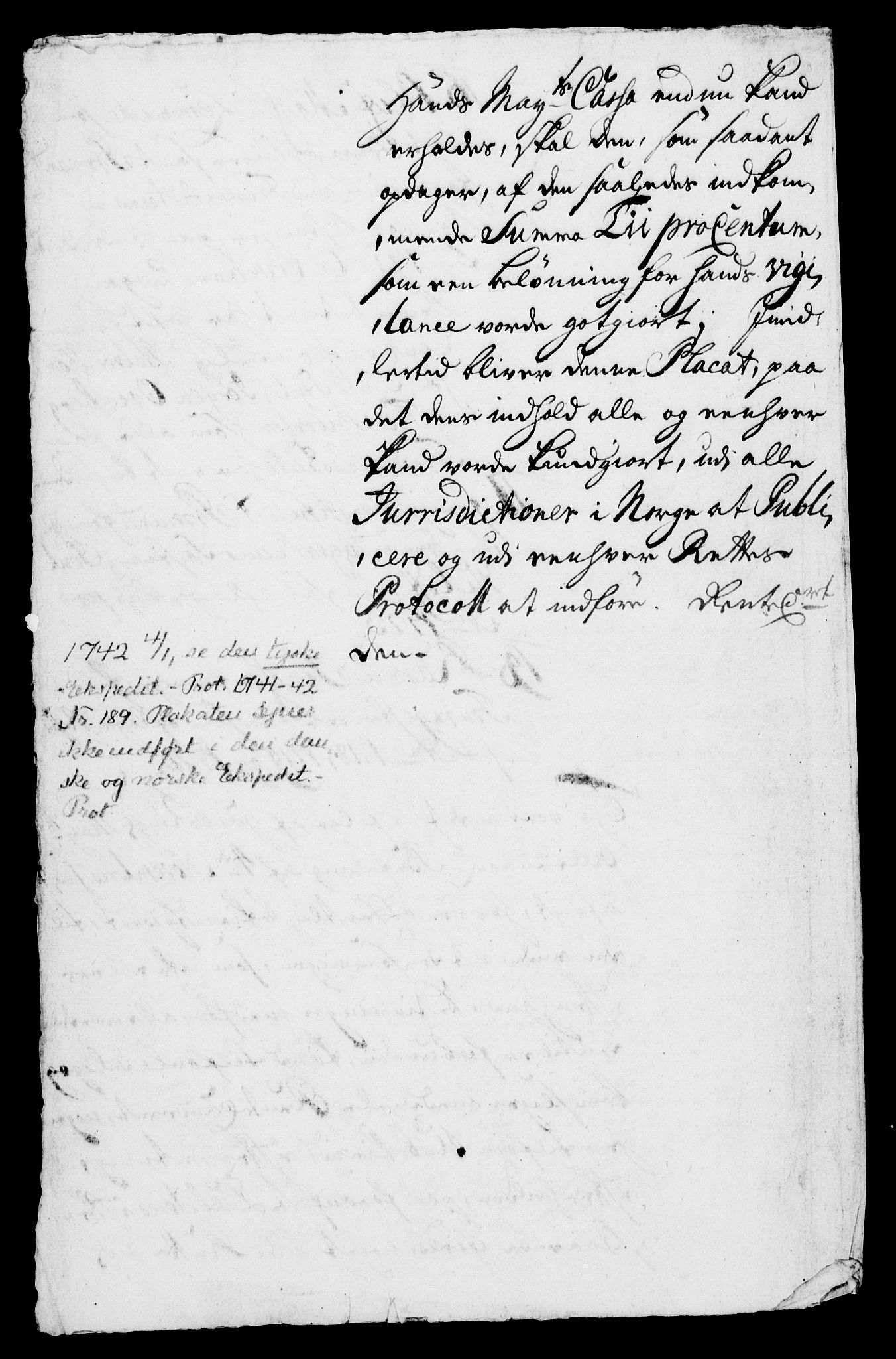 Rentekammeret, Kammerkanselliet, RA/EA-3111/G/Gg/Ggb/L0054: Dokumenter til en i ekspedisjonsprotokollen ikke innført plakat 4.1.1742 (merket RK 53.22), 1741-1742, s. 5