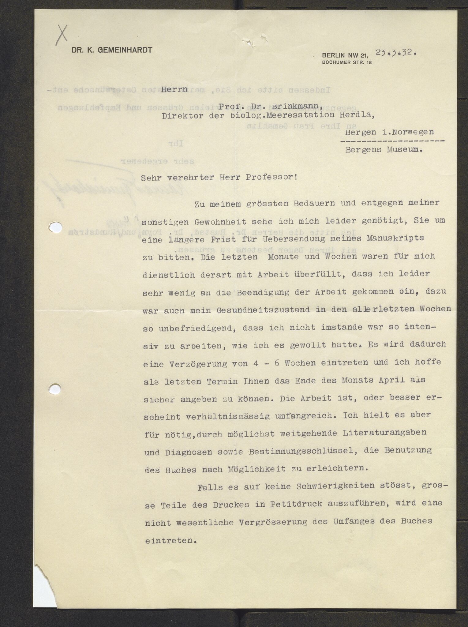Bergens Museum, AV/SAB-A-17301/13/D/L0002: Korrespondanse , 1928-1940, s. 471
