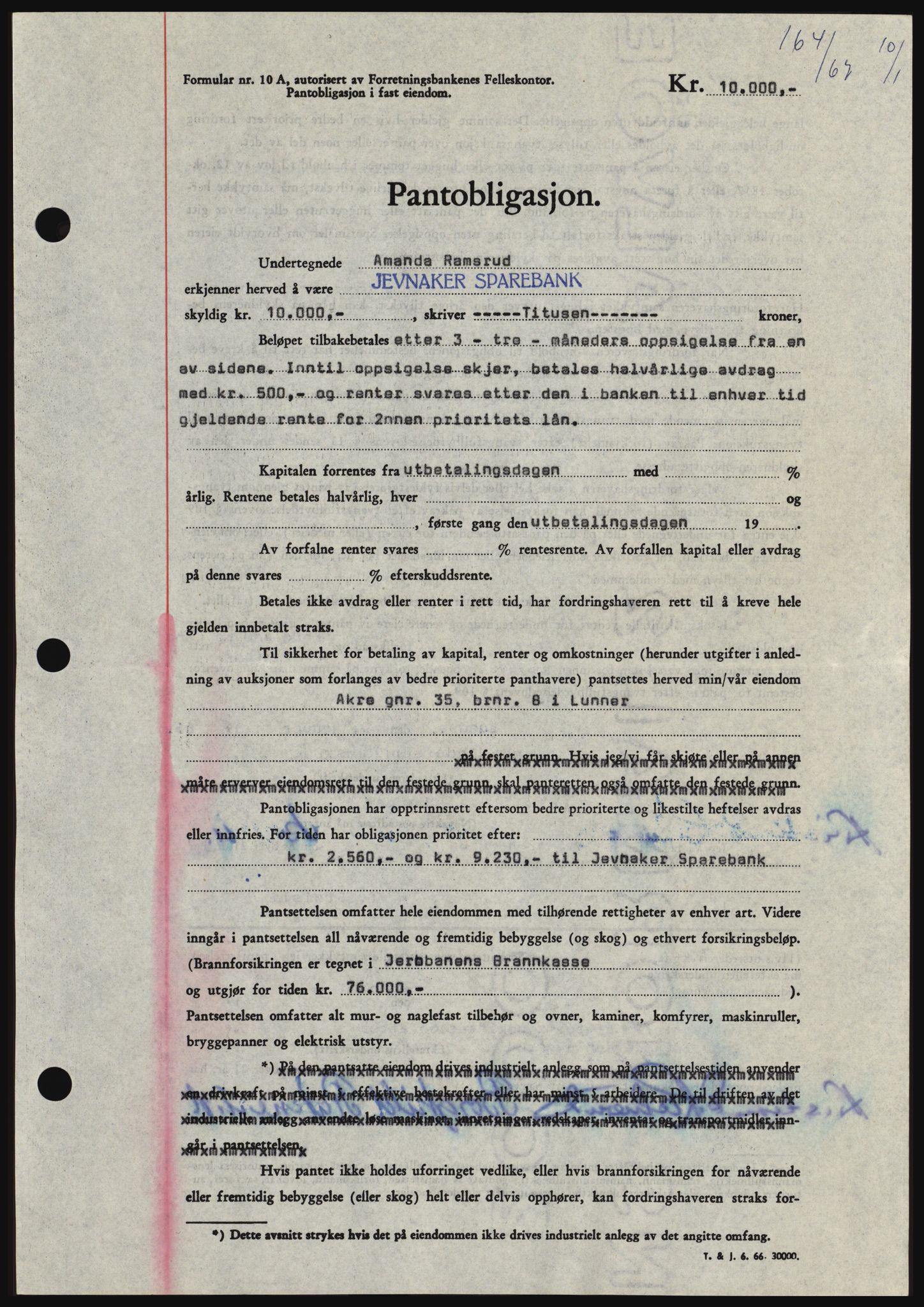 Hadeland og Land tingrett, SAH/TING-010/H/Hb/Hbc/L0065: Pantebok nr. B65, 1966-1967, Dagboknr: 164/1967