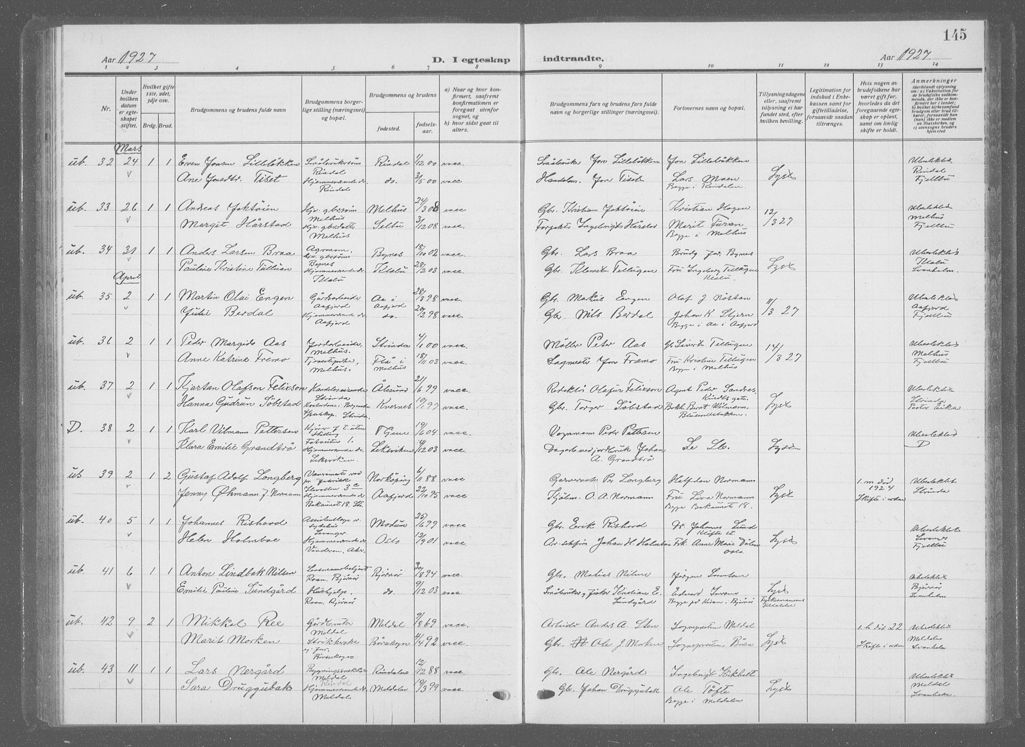 Ministerialprotokoller, klokkerbøker og fødselsregistre - Sør-Trøndelag, AV/SAT-A-1456/601/L0098: Klokkerbok nr. 601C16, 1921-1934, s. 145