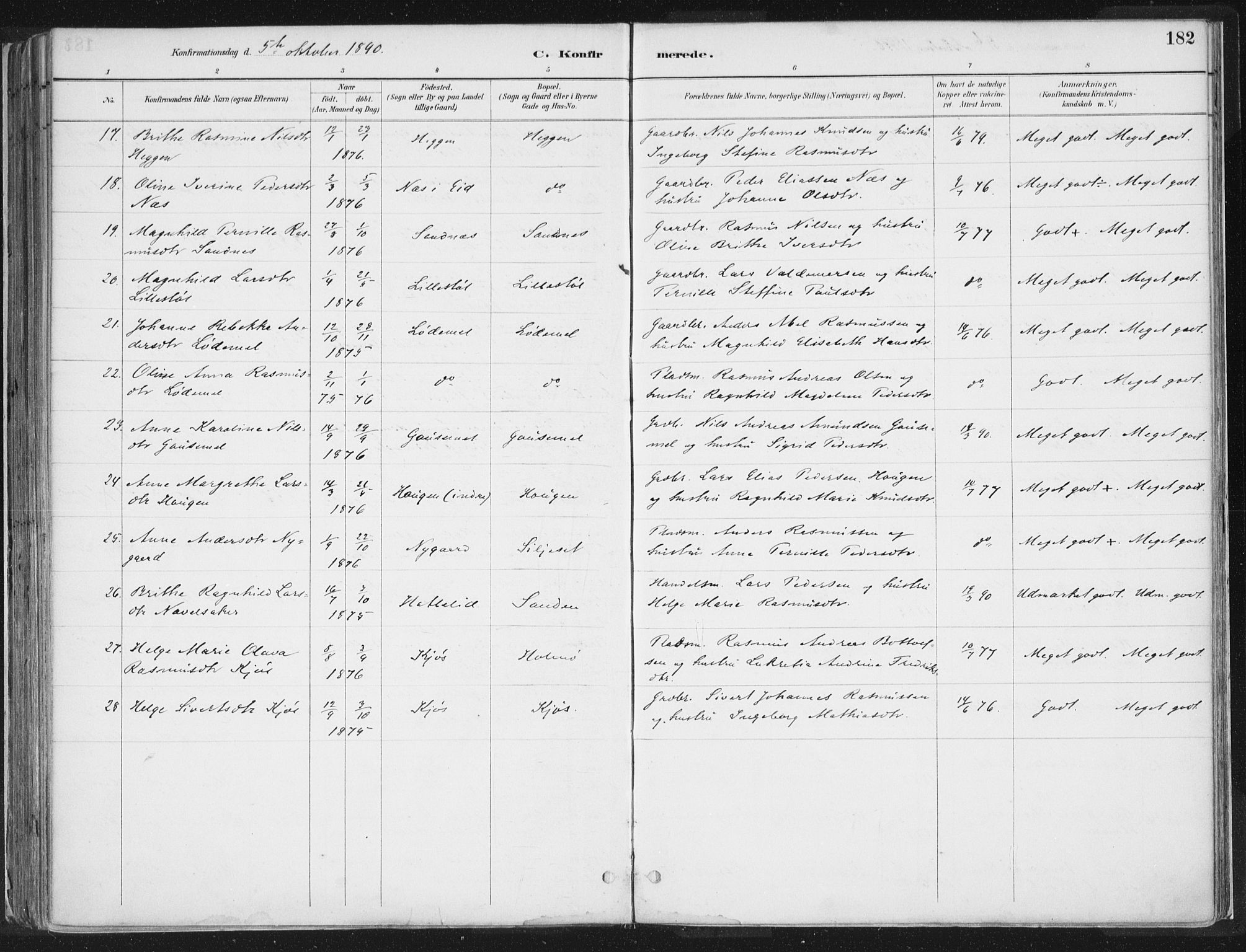 Hornindal sokneprestembete, AV/SAB-A-82401/H/Haa/Haaa/L0003/0001: Ministerialbok nr. A 3A, 1887-1917, s. 182