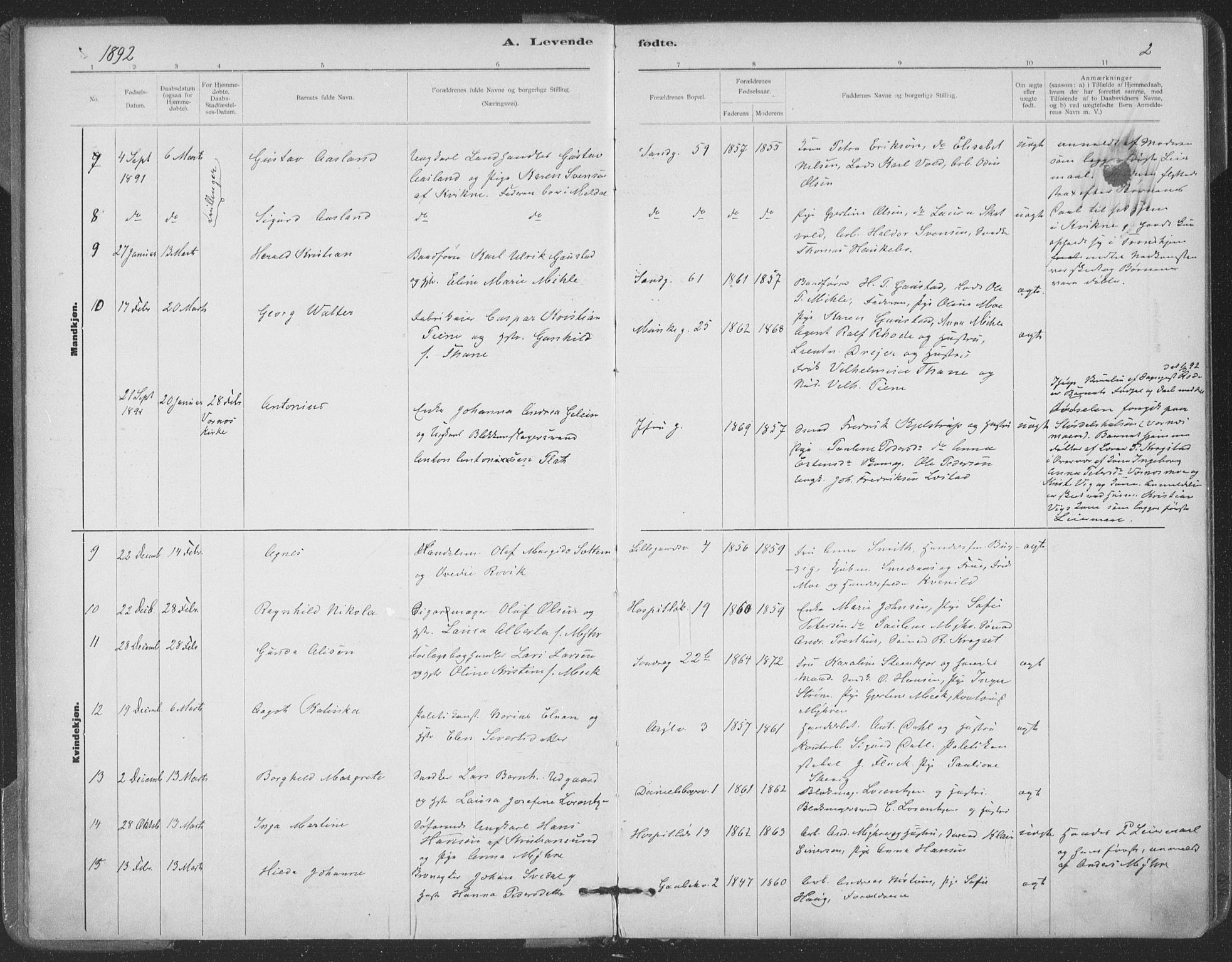 Ministerialprotokoller, klokkerbøker og fødselsregistre - Sør-Trøndelag, AV/SAT-A-1456/602/L0122: Ministerialbok nr. 602A20, 1892-1908, s. 2