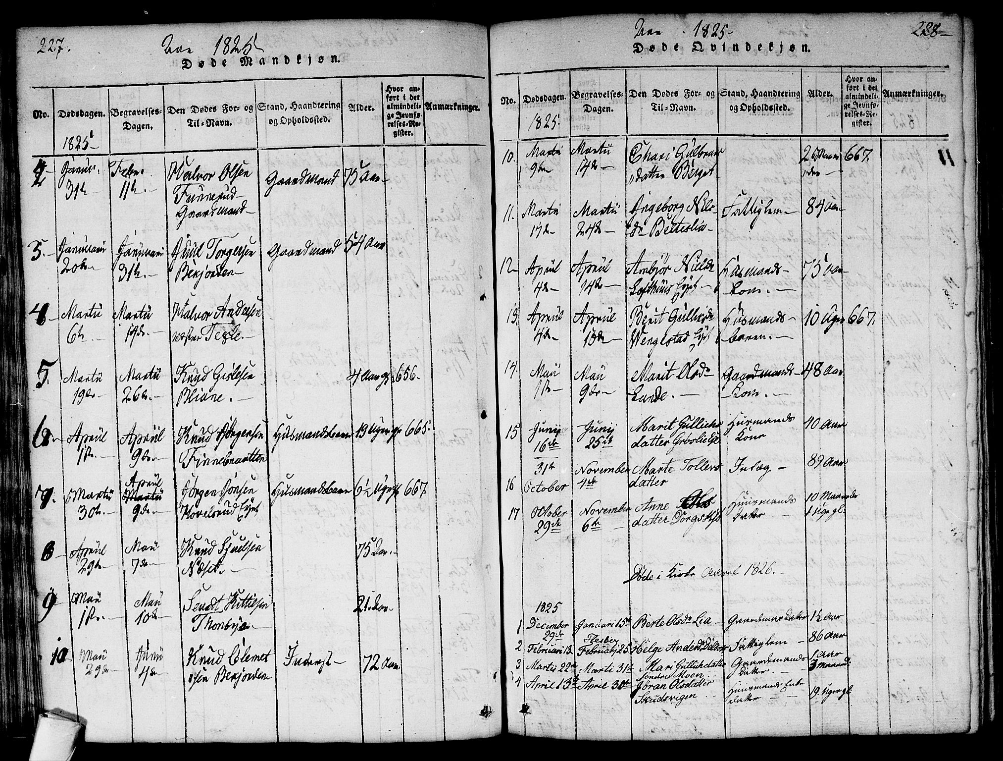 Flesberg kirkebøker, AV/SAKO-A-18/G/Ga/L0001: Klokkerbok nr. I 1, 1816-1834, s. 227-228