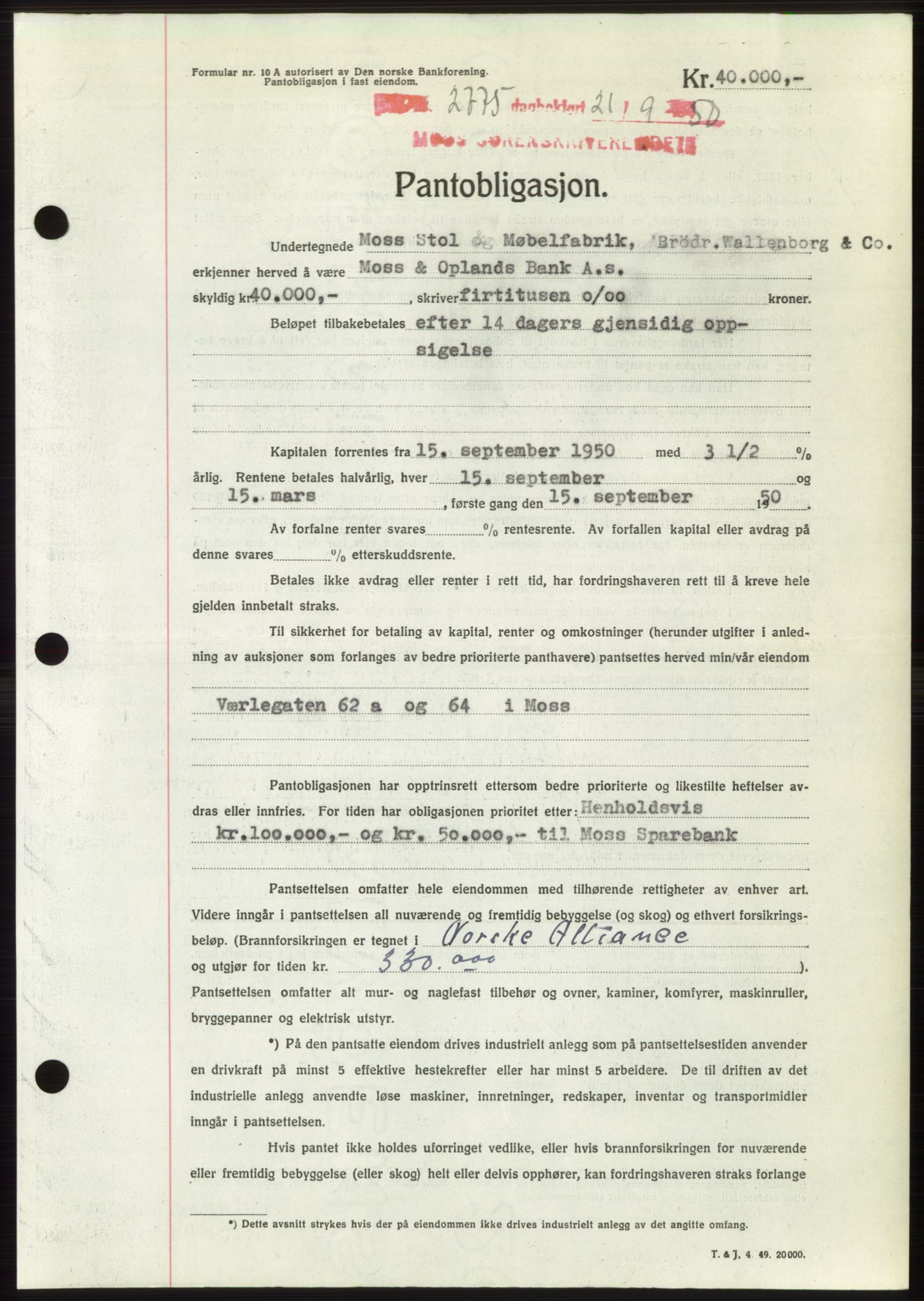 Moss sorenskriveri, SAO/A-10168: Pantebok nr. B25, 1950-1950, Dagboknr: 2775/1950