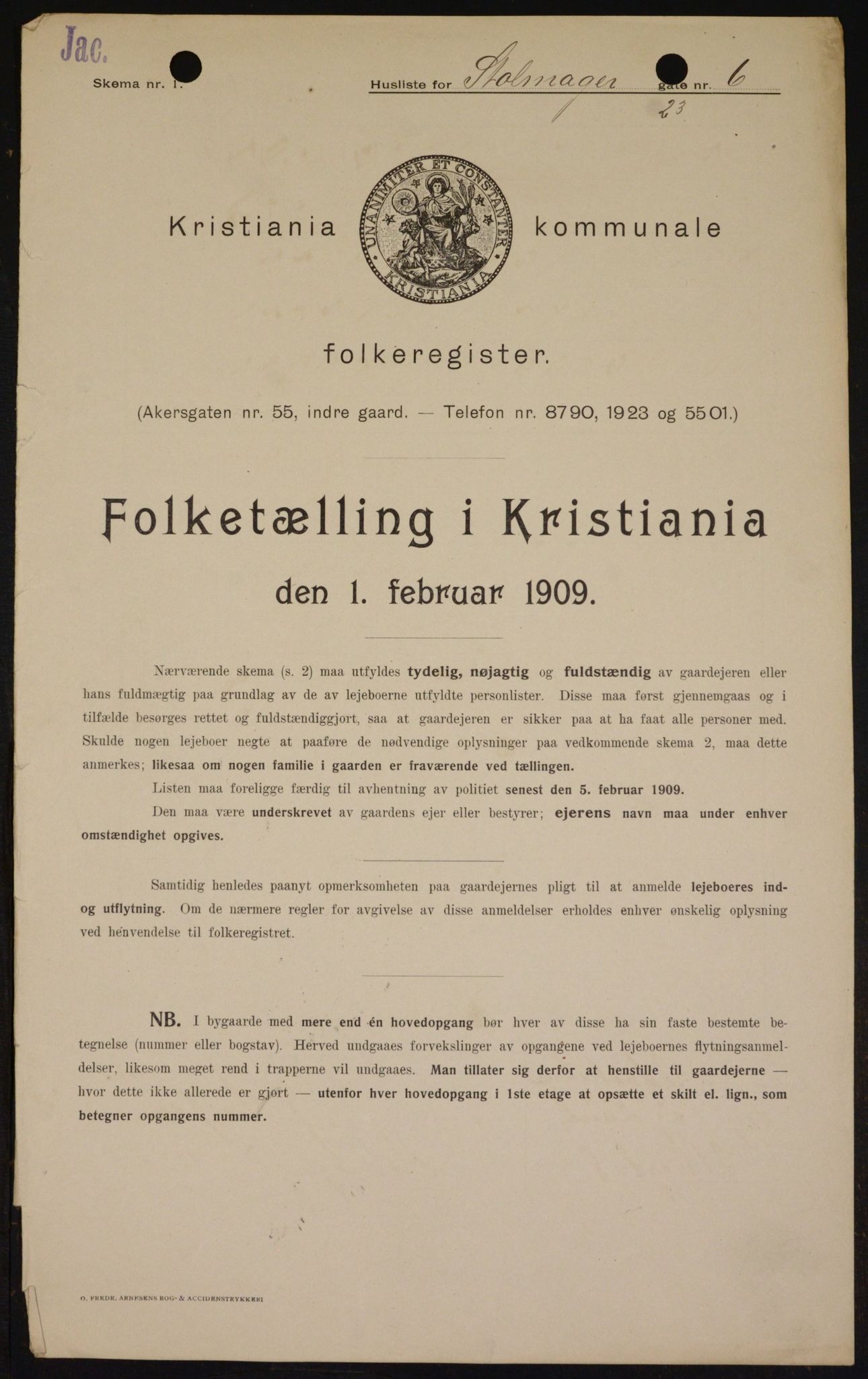 OBA, Kommunal folketelling 1.2.1909 for Kristiania kjøpstad, 1909, s. 92809