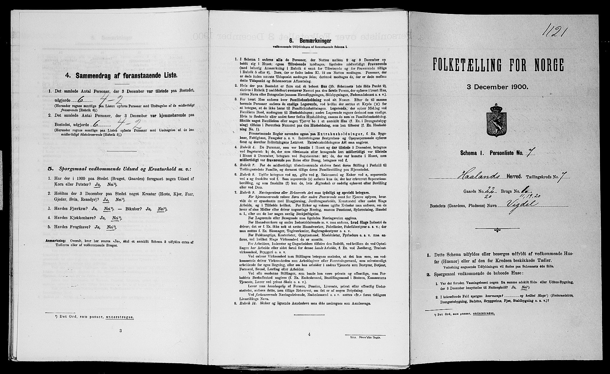 SAST, Folketelling 1900 for 1124 Haaland herred, 1900, s. 1069