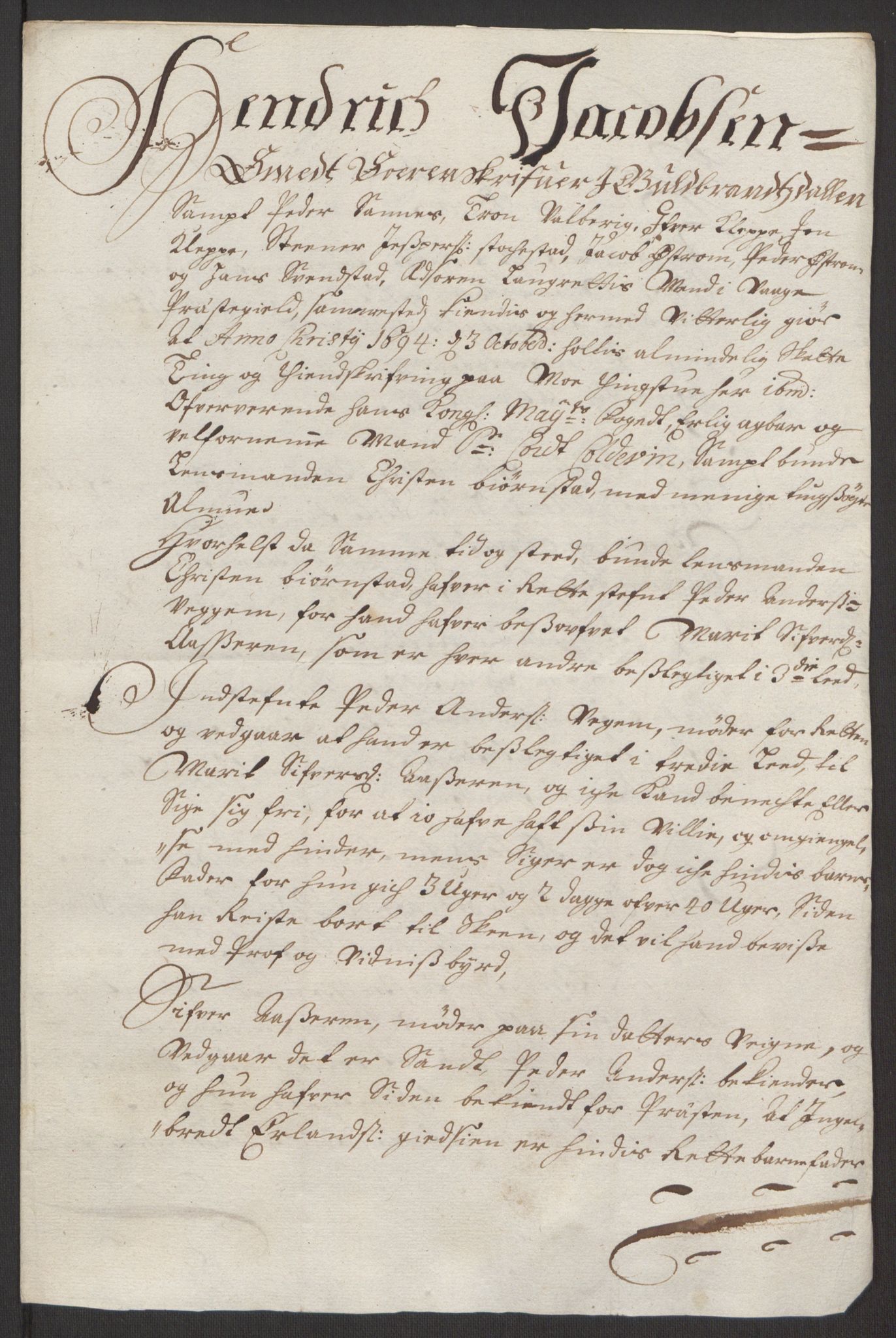 Rentekammeret inntil 1814, Reviderte regnskaper, Fogderegnskap, AV/RA-EA-4092/R17/L1168: Fogderegnskap Gudbrandsdal, 1694, s. 282