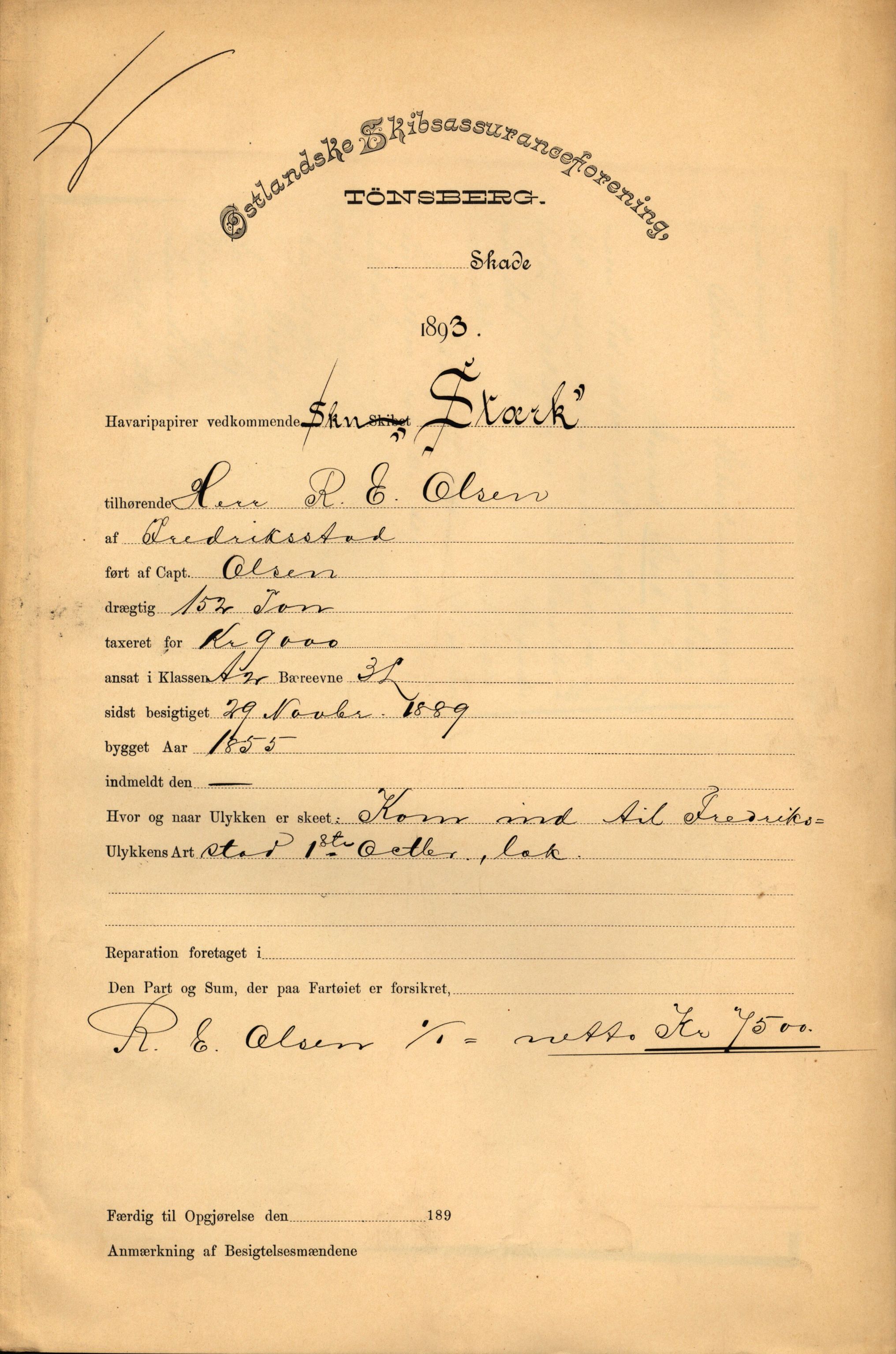 Pa 63 - Østlandske skibsassuranceforening, VEMU/A-1079/G/Ga/L0030/0006: Havaridokumenter / Sylvia, Stærk, Cathrine, Caroline, Glengairn, 1893, s. 22