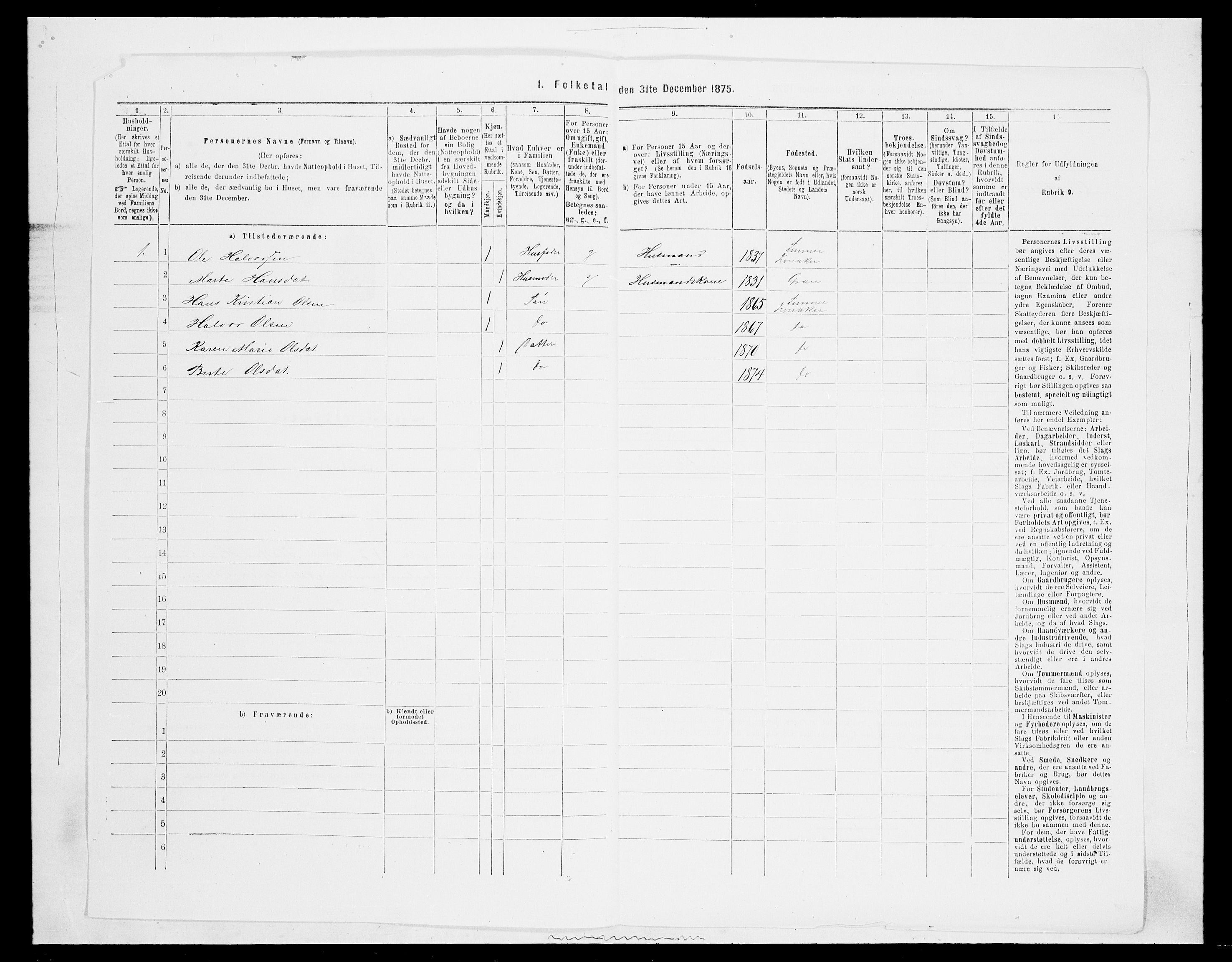 SAH, Folketelling 1875 for 0532P Jevnaker prestegjeld, 1875, s. 269