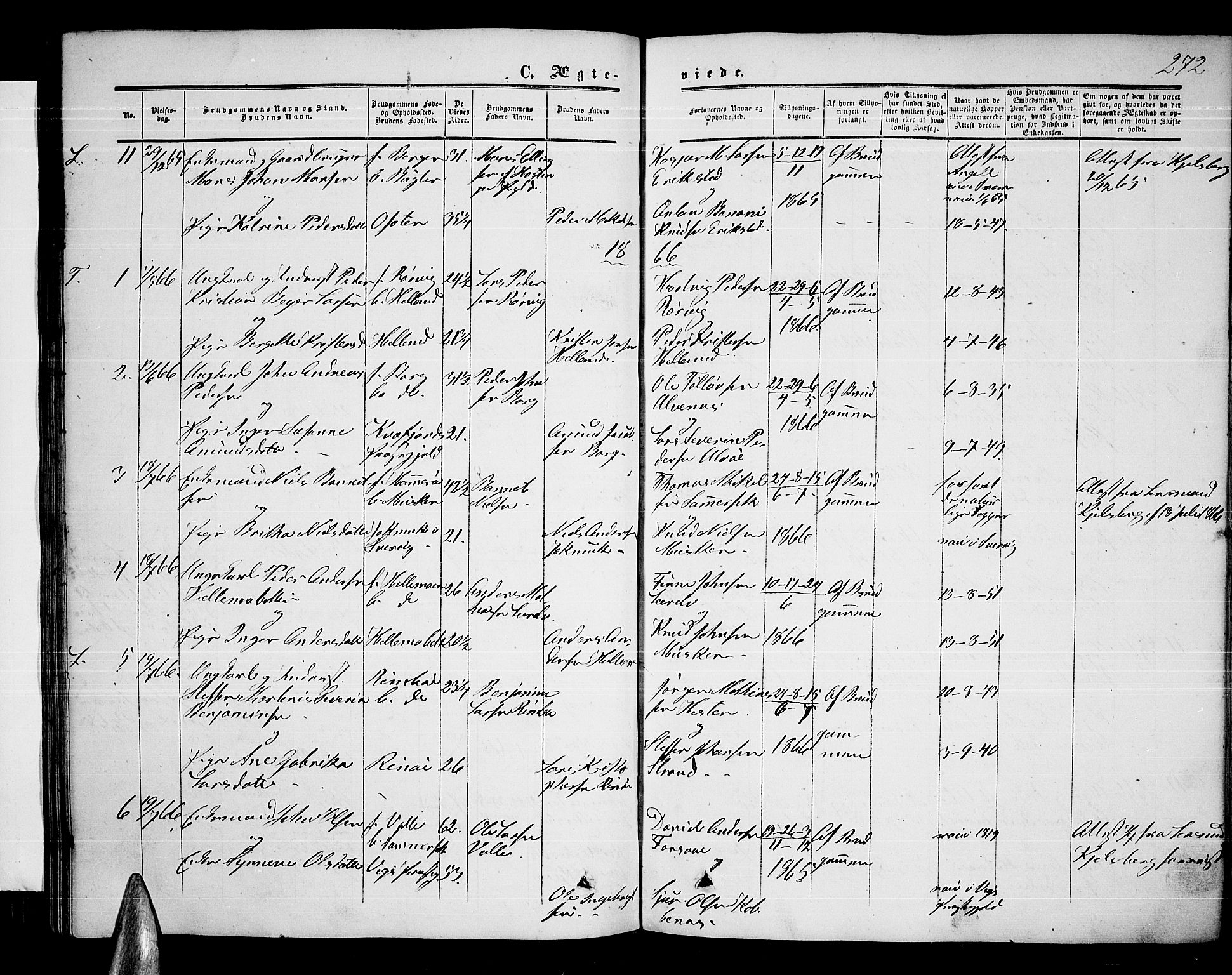 Ministerialprotokoller, klokkerbøker og fødselsregistre - Nordland, SAT/A-1459/872/L1046: Klokkerbok nr. 872C02, 1852-1879, s. 272