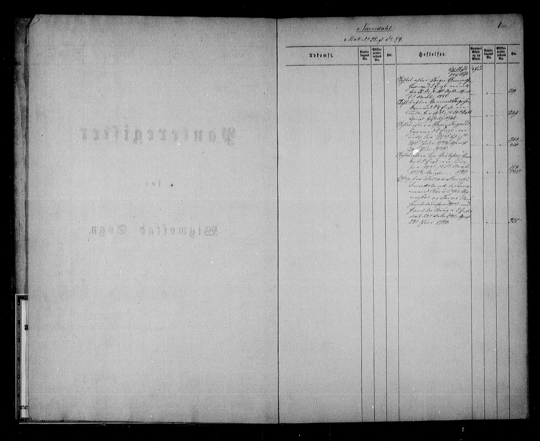 Mandal sorenskriveri, SAK/1221-0005/001/G/Ga/L0061: Panteregister nr. 54, 1739-1810, s. 1
