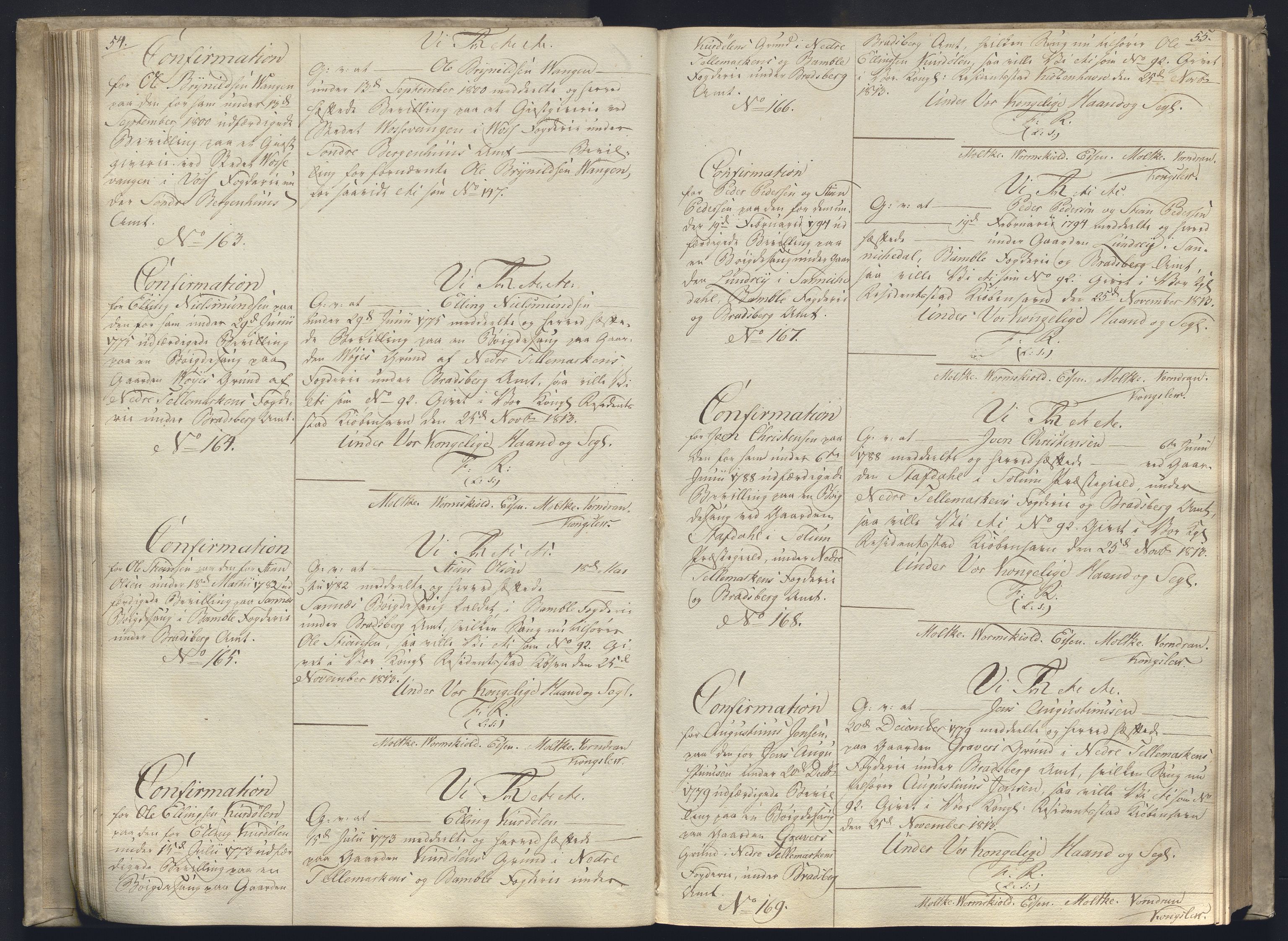Rentekammeret, Kammerkanselliet, RA/EA-3111/G/Gg/Ggc/Ggca/L0003: Norsk konfirmasjonsekspedisjonsprotokoll, 1813, s. 54-55