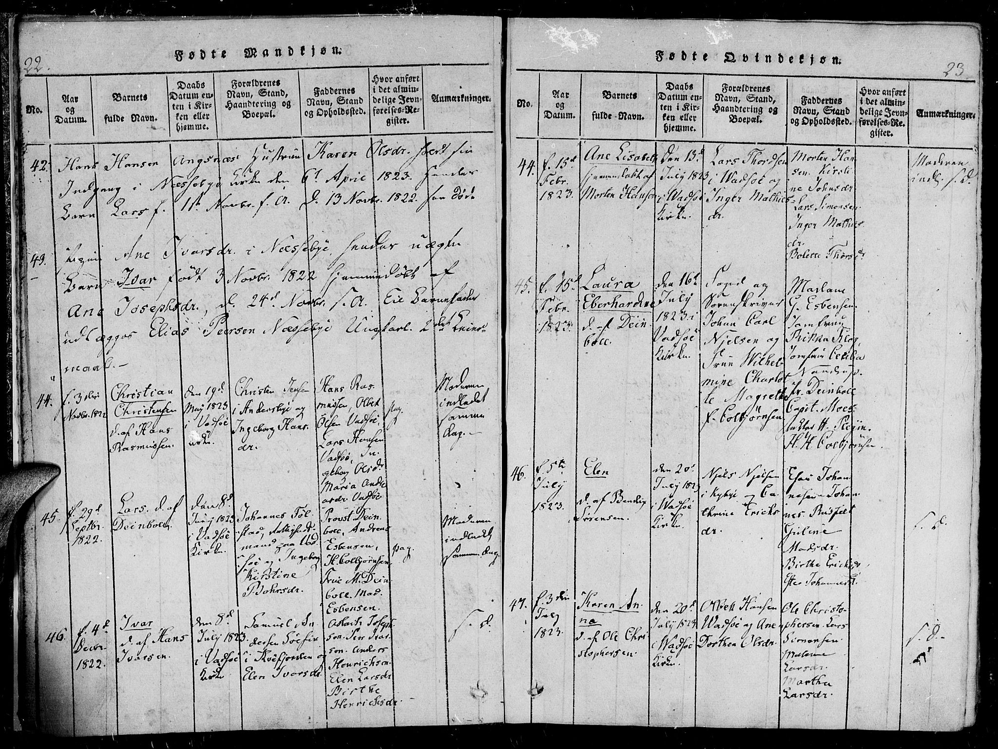 Vadsø sokneprestkontor, AV/SATØ-S-1325/H/Ha/L0003kirke: Ministerialbok nr. 3 /1, 1821-1839, s. 22-23