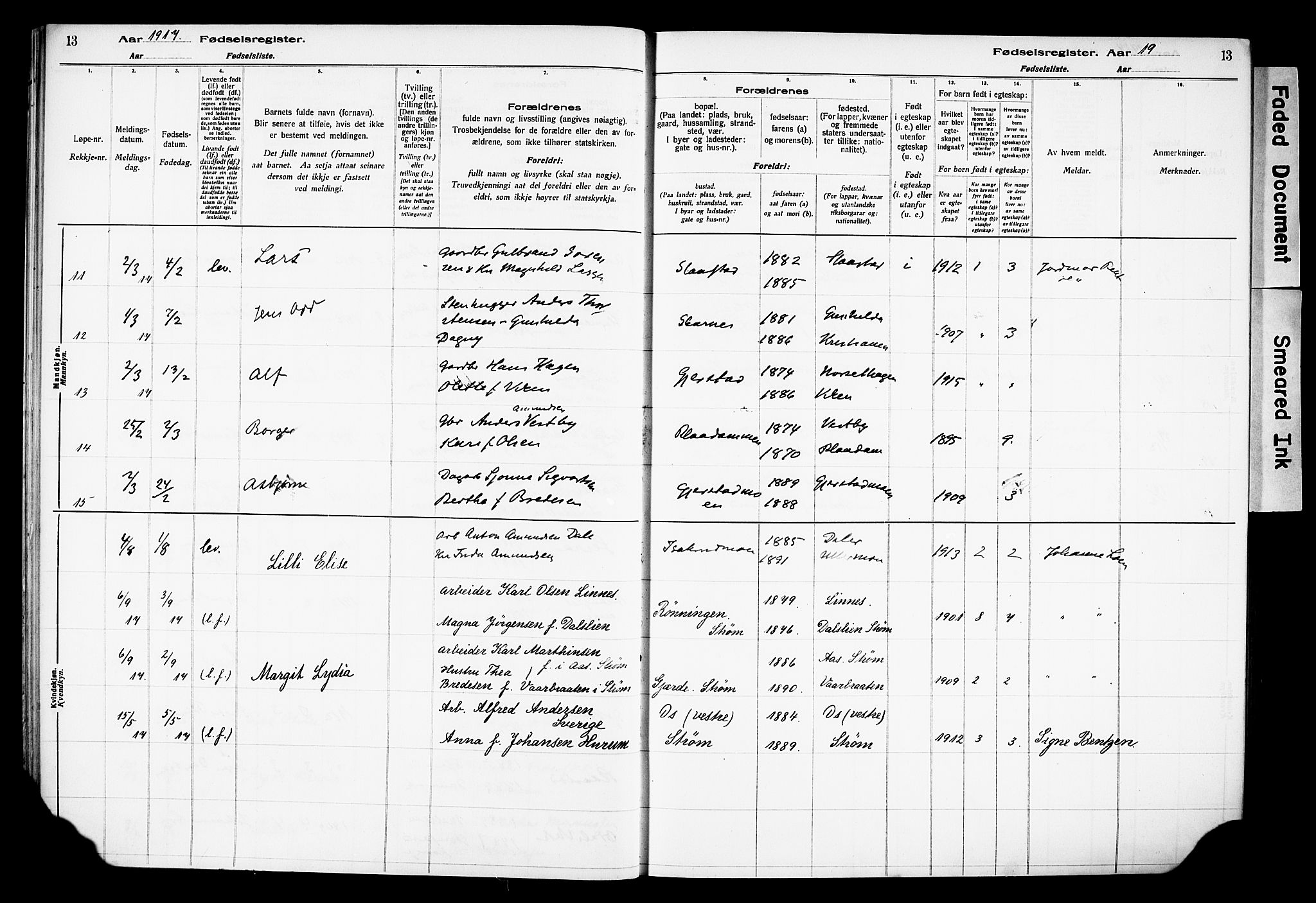 Sør-Odal prestekontor, AV/SAH-PREST-030/I/Id: Fødselsregister nr. 1, 1916-1931, s. 13