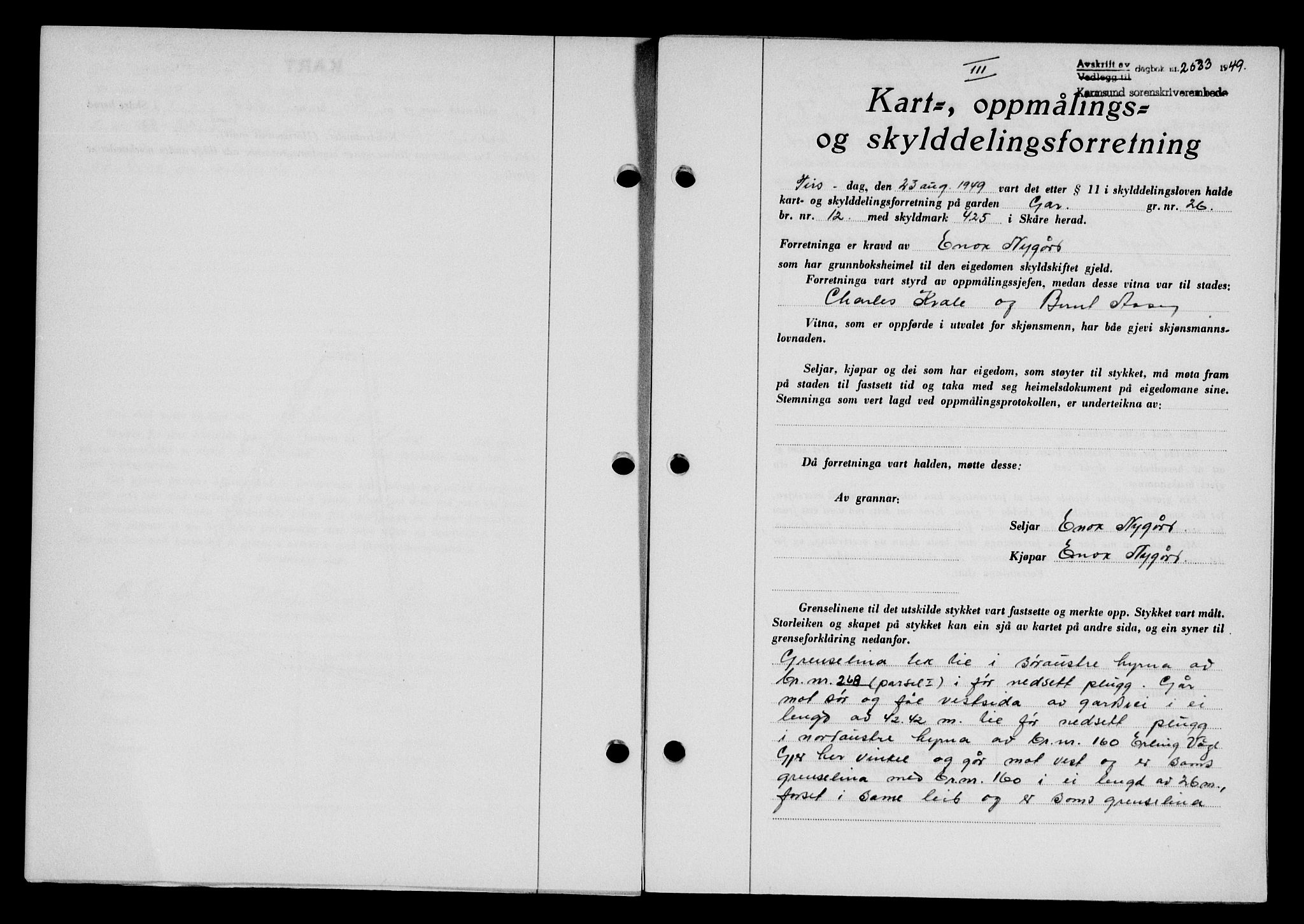 Karmsund sorenskriveri, SAST/A-100311/01/II/IIB/L0097: Pantebok nr. 77A, 1949-1949, Dagboknr: 2533/1949