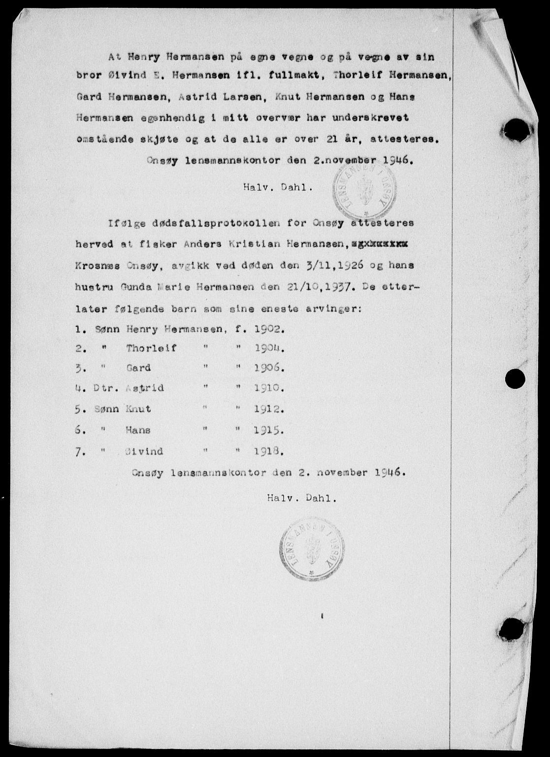 Onsøy sorenskriveri, SAO/A-10474/G/Ga/Gab/L0017: Pantebok nr. II A-17, 1946-1946, Dagboknr: 2870/1946