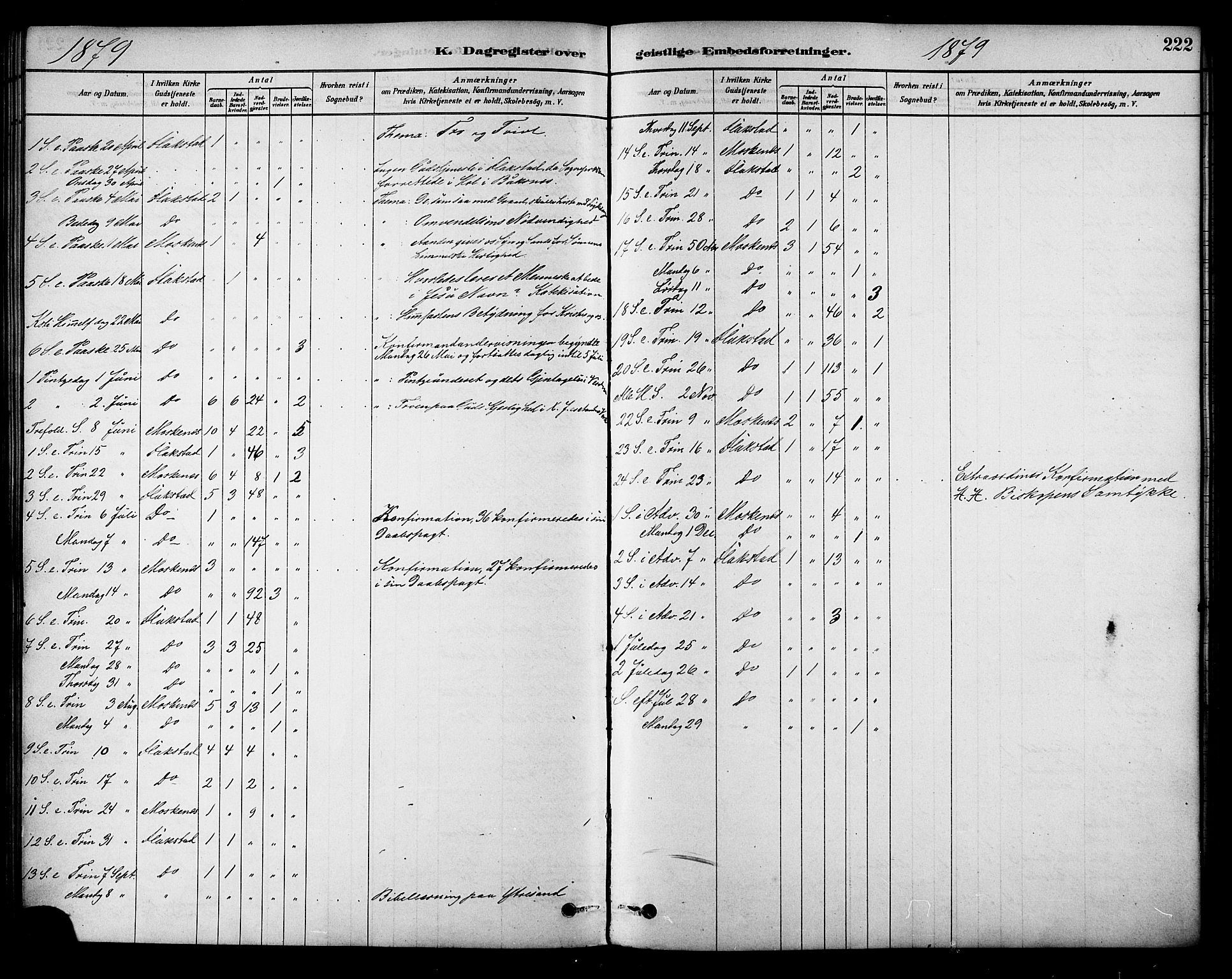 Ministerialprotokoller, klokkerbøker og fødselsregistre - Nordland, SAT/A-1459/885/L1204: Ministerialbok nr. 885A05, 1878-1892, s. 222