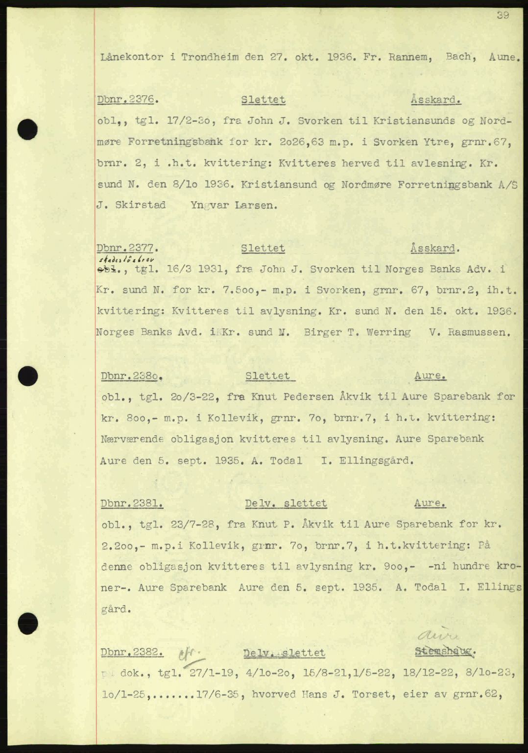 Nordmøre sorenskriveri, SAT/A-4132/1/2/2Ca: Pantebok nr. C80, 1936-1939, Dagboknr: 2376/1936