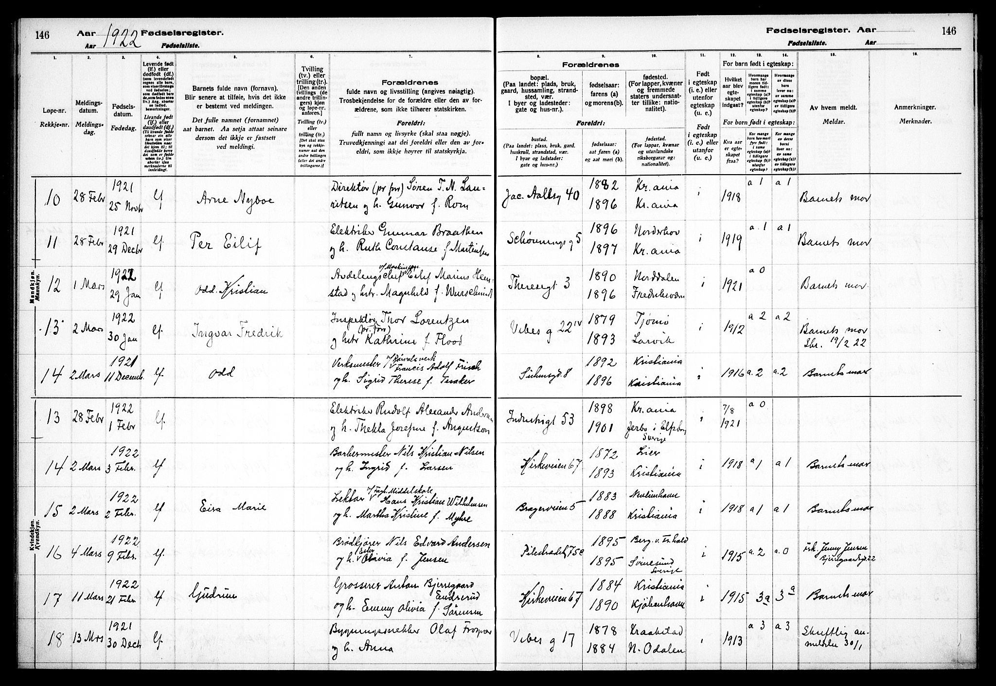 Fagerborg prestekontor Kirkebøker, AV/SAO-A-10844/J/Ja/L0001: Fødselsregister nr. 1, 1916-1925, s. 146