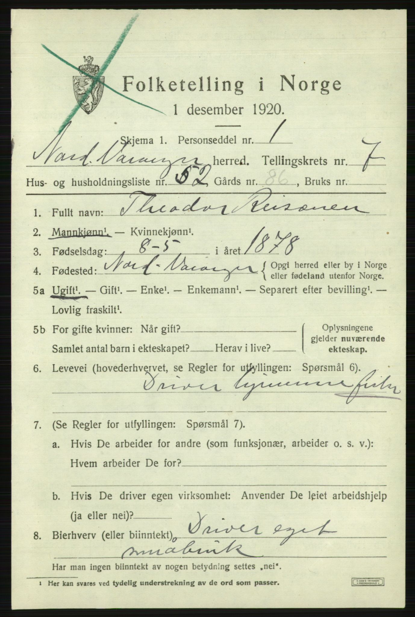 SATØ, Folketelling 1920 for 2029 Nord-Varanger herred, 1920, s. 3625