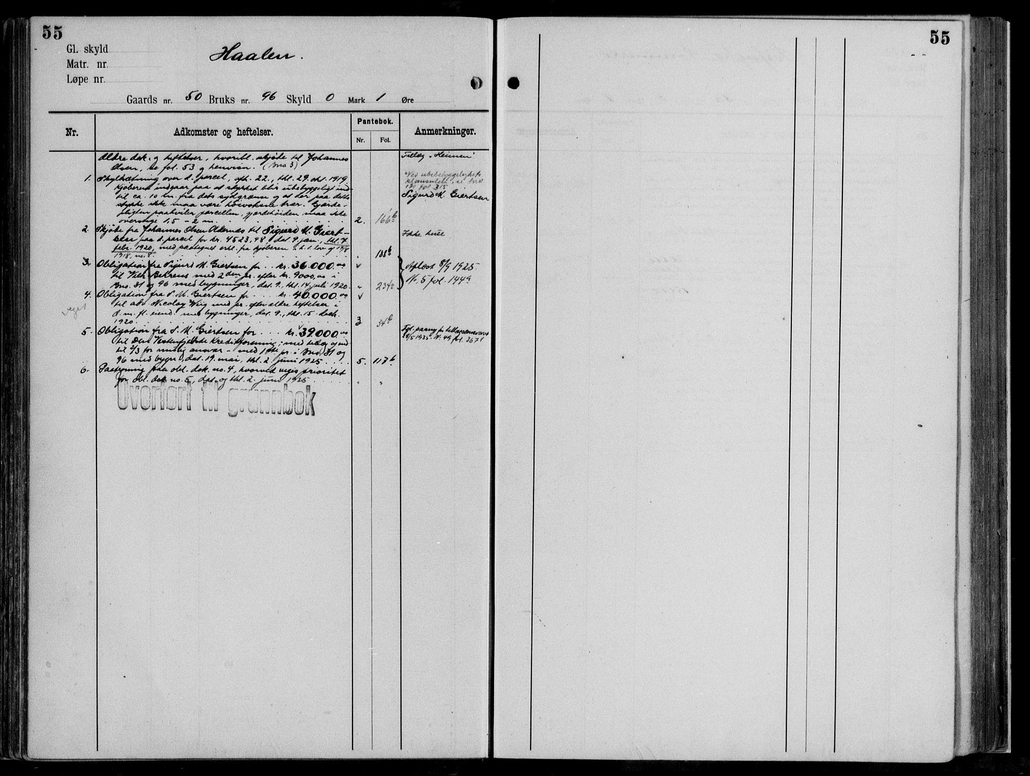 Midhordland sorenskriveri, AV/SAB-A-3001/1/G/Ga/Gab/L0111: Panteregister nr. II.A.b.111, s. 55