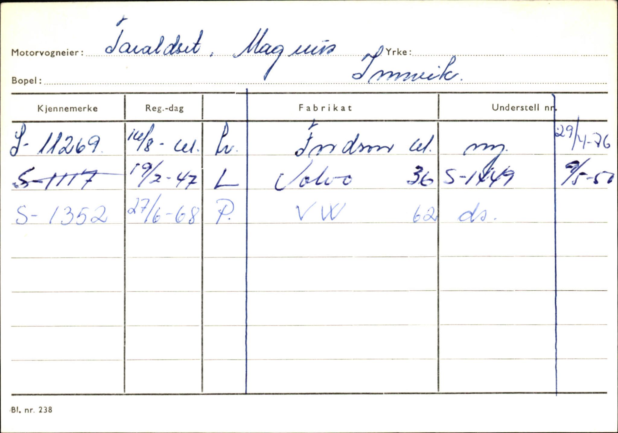 Statens vegvesen, Sogn og Fjordane vegkontor, SAB/A-5301/4/F/L0131: Eigarregister Høyanger P-Å. Stryn S-Å, 1945-1975, s. 1874